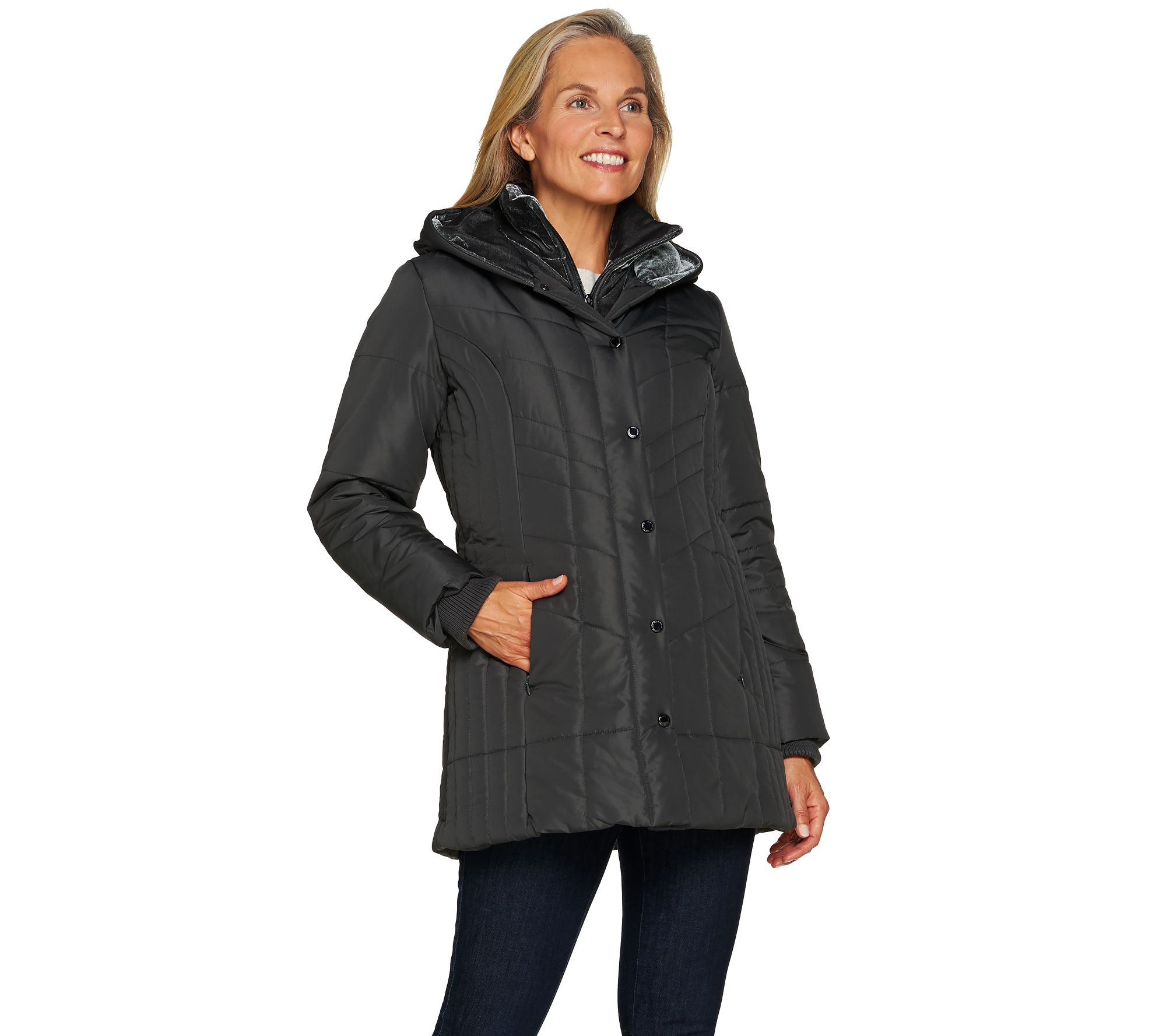 Susan Graver Quilted Jacket with Velvet Placket Page 1 —