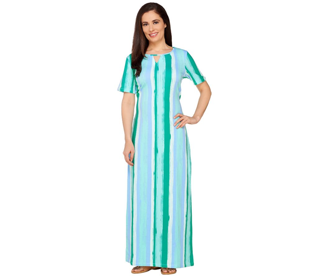 Denim & Co. Vertical Stripe Short Sleeve Maxi Dress Page 1 —