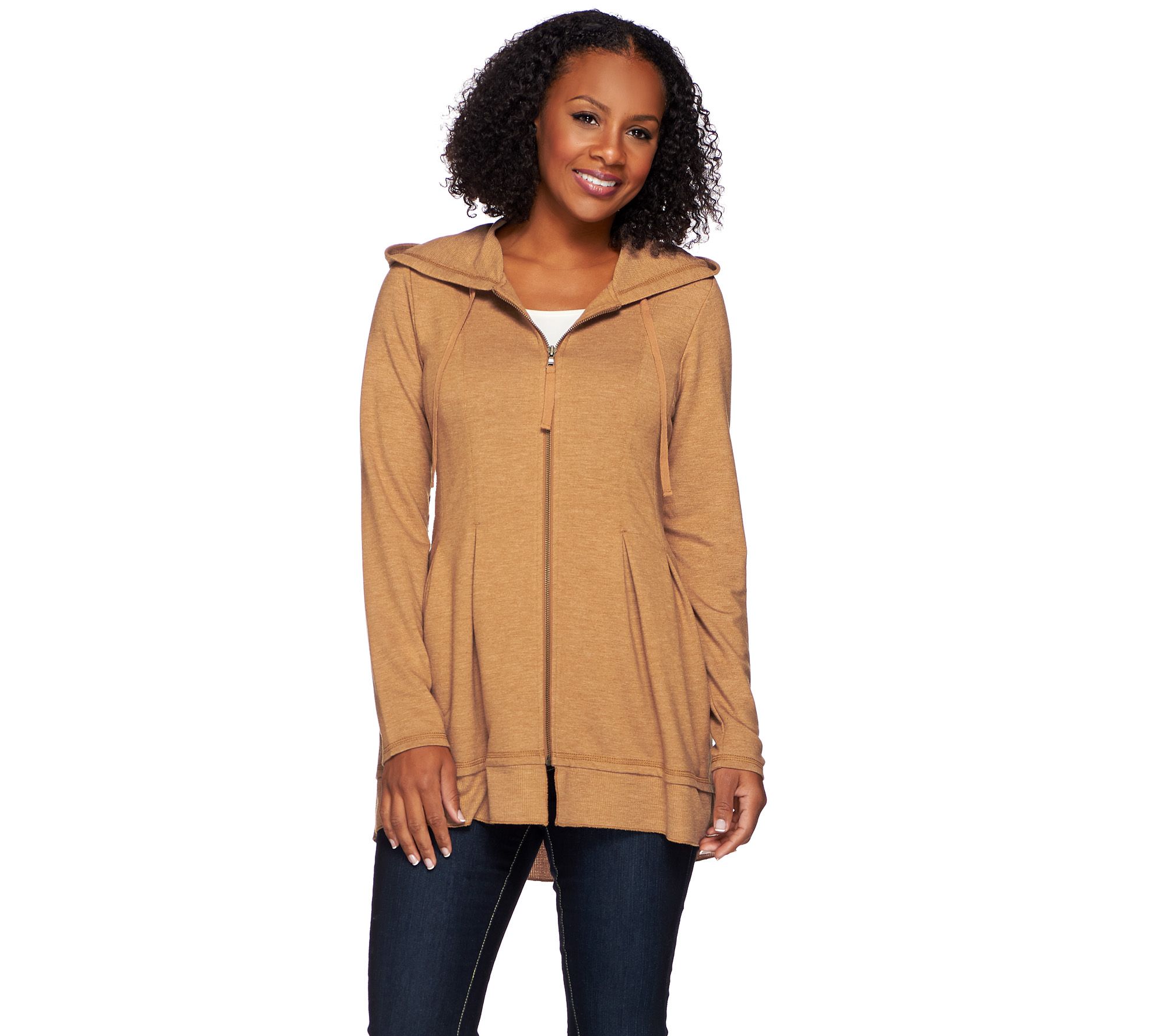 LOGO Lounge by Lori Goldstein French Terry Hooded Jacket w/ Waffle Trim