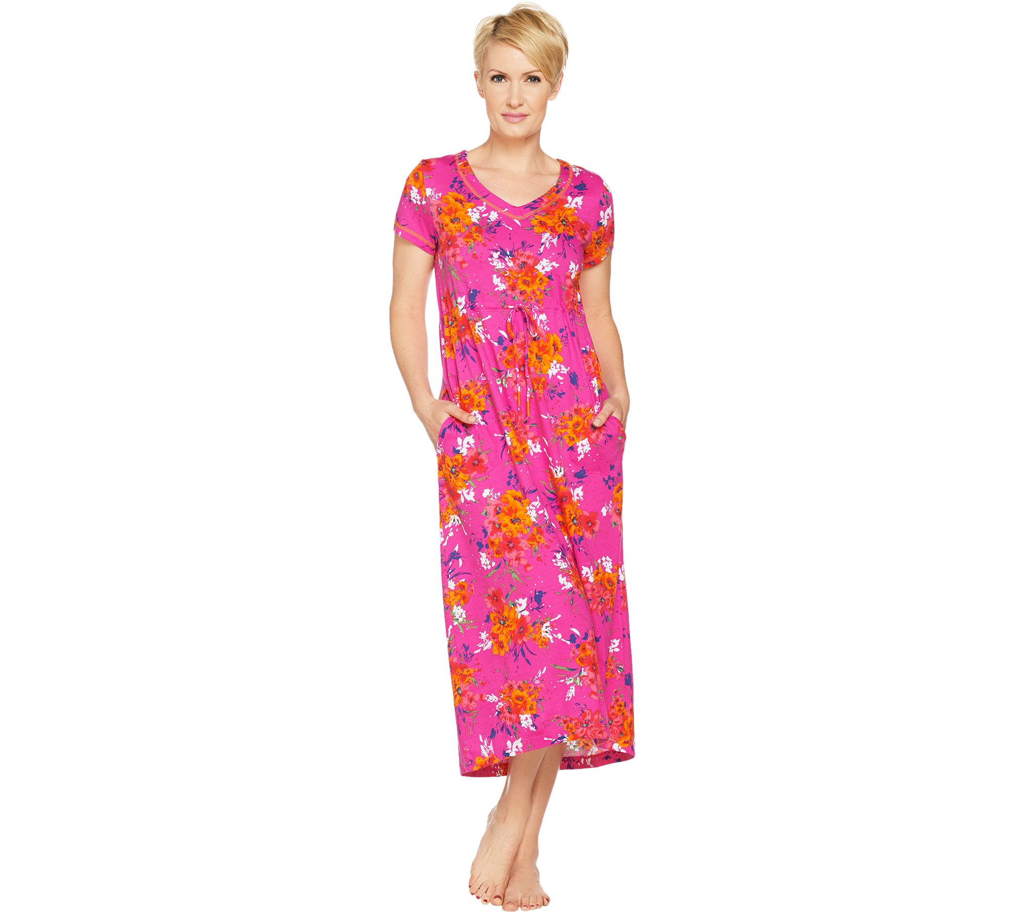Stan Herman Vibrant Gardens Cotton HiLo Lounge Dress —