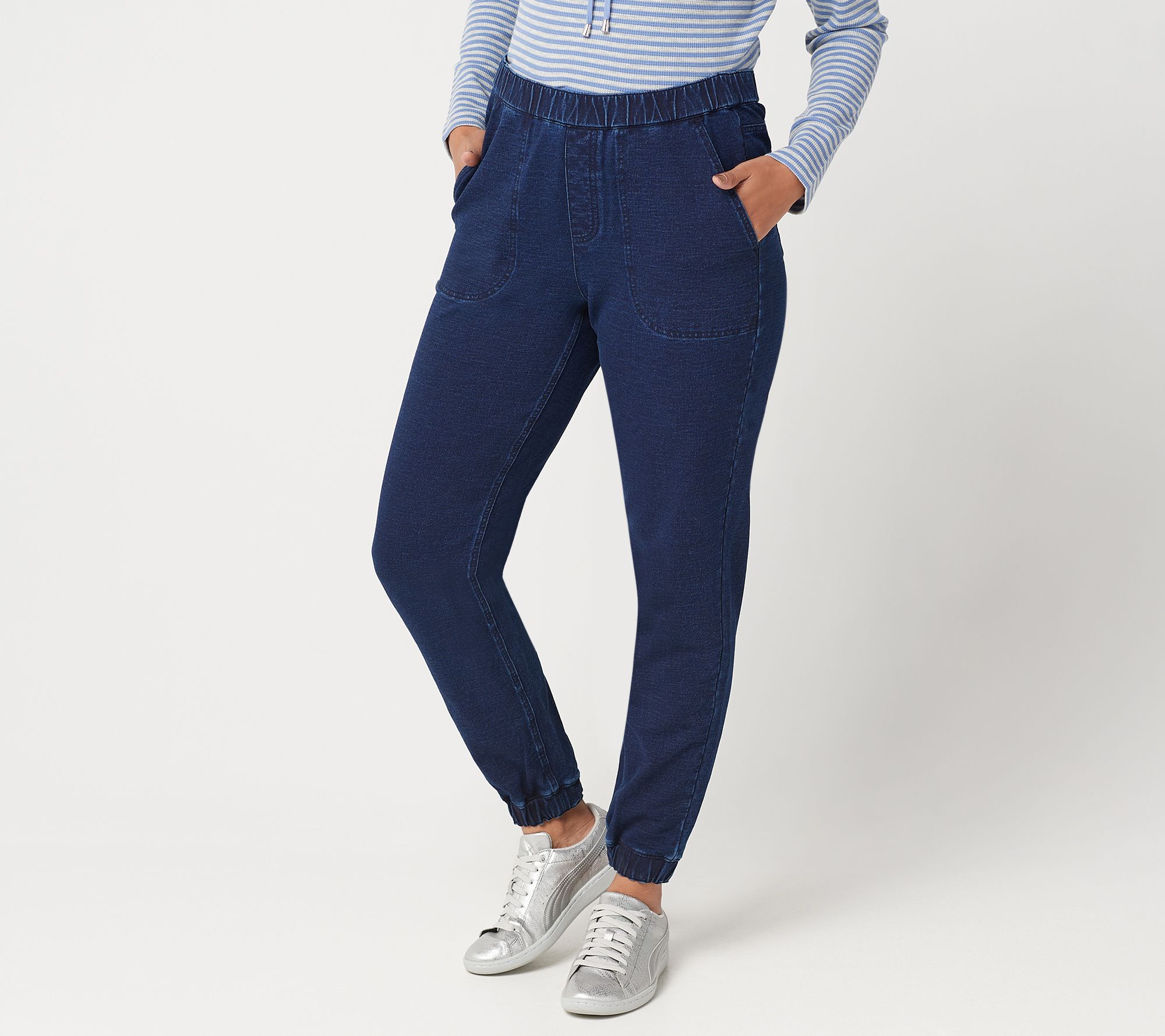 Denim & Co. Petite Comfy Knit Denim PullOn Jogger Pants