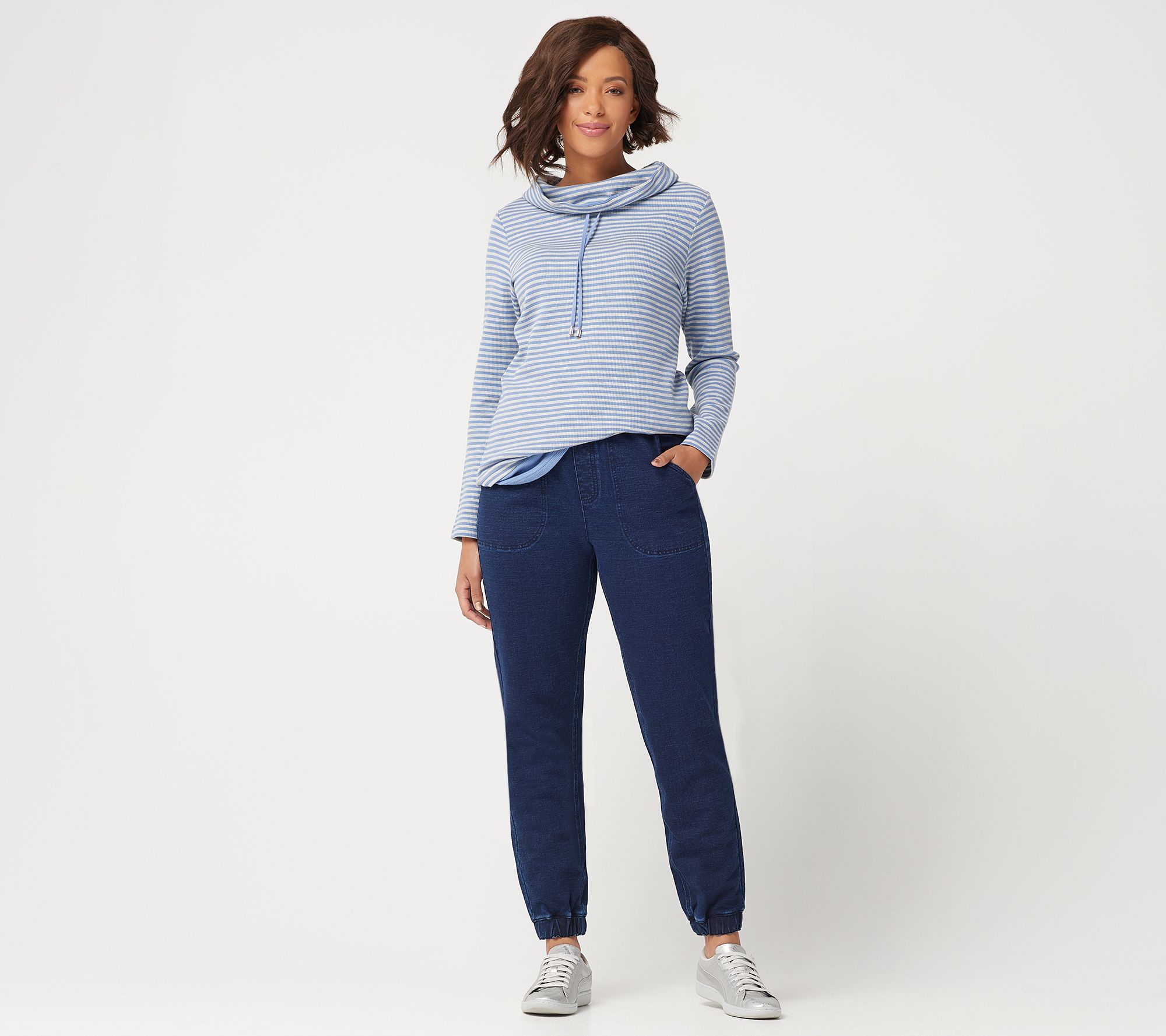 Denim & Co. Petite Comfy Knit Denim PullOn Jogger Pants