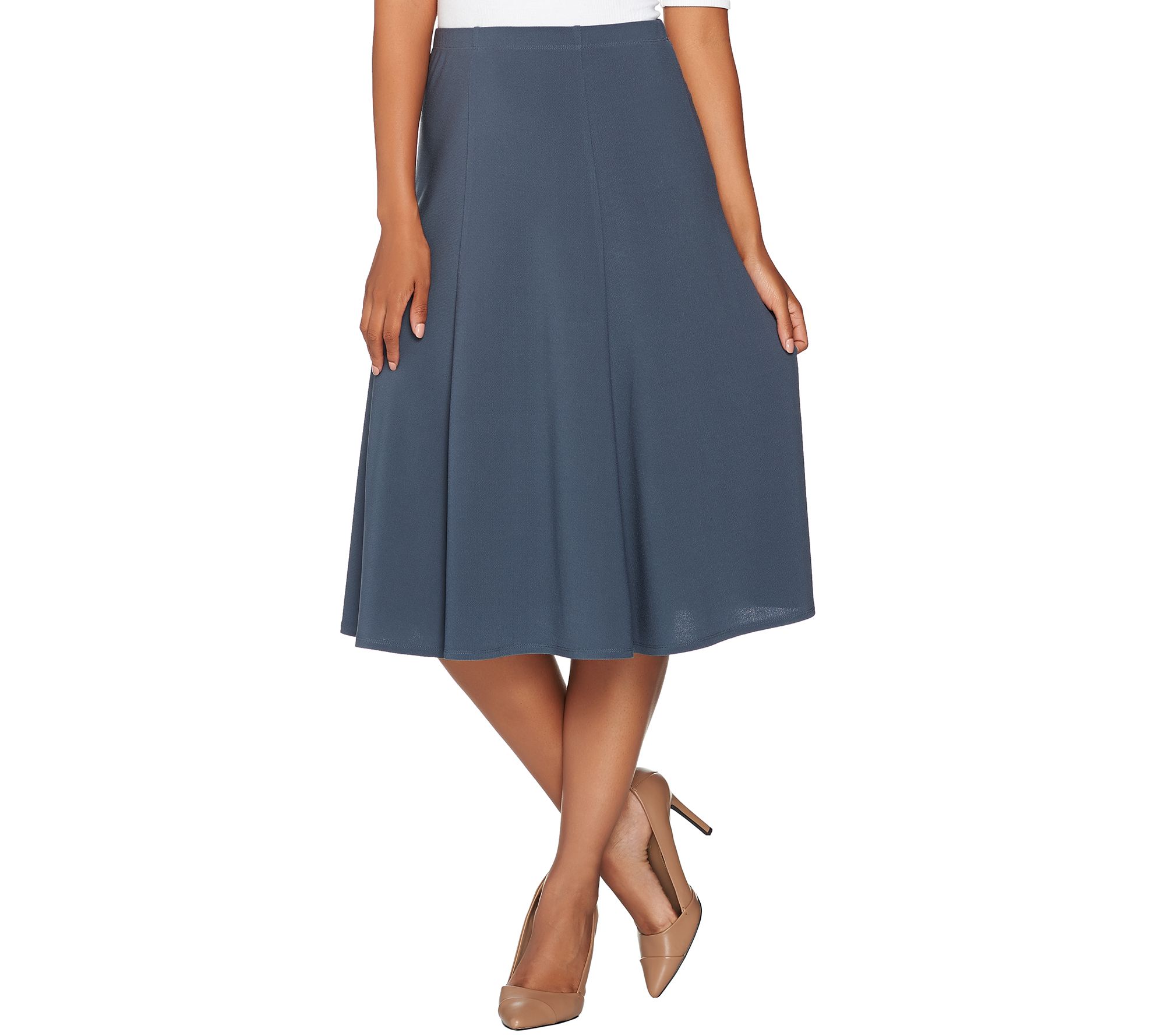 Susan Graver Textured Liquid Knit PullOn Six Gore Skirt Page 1 —