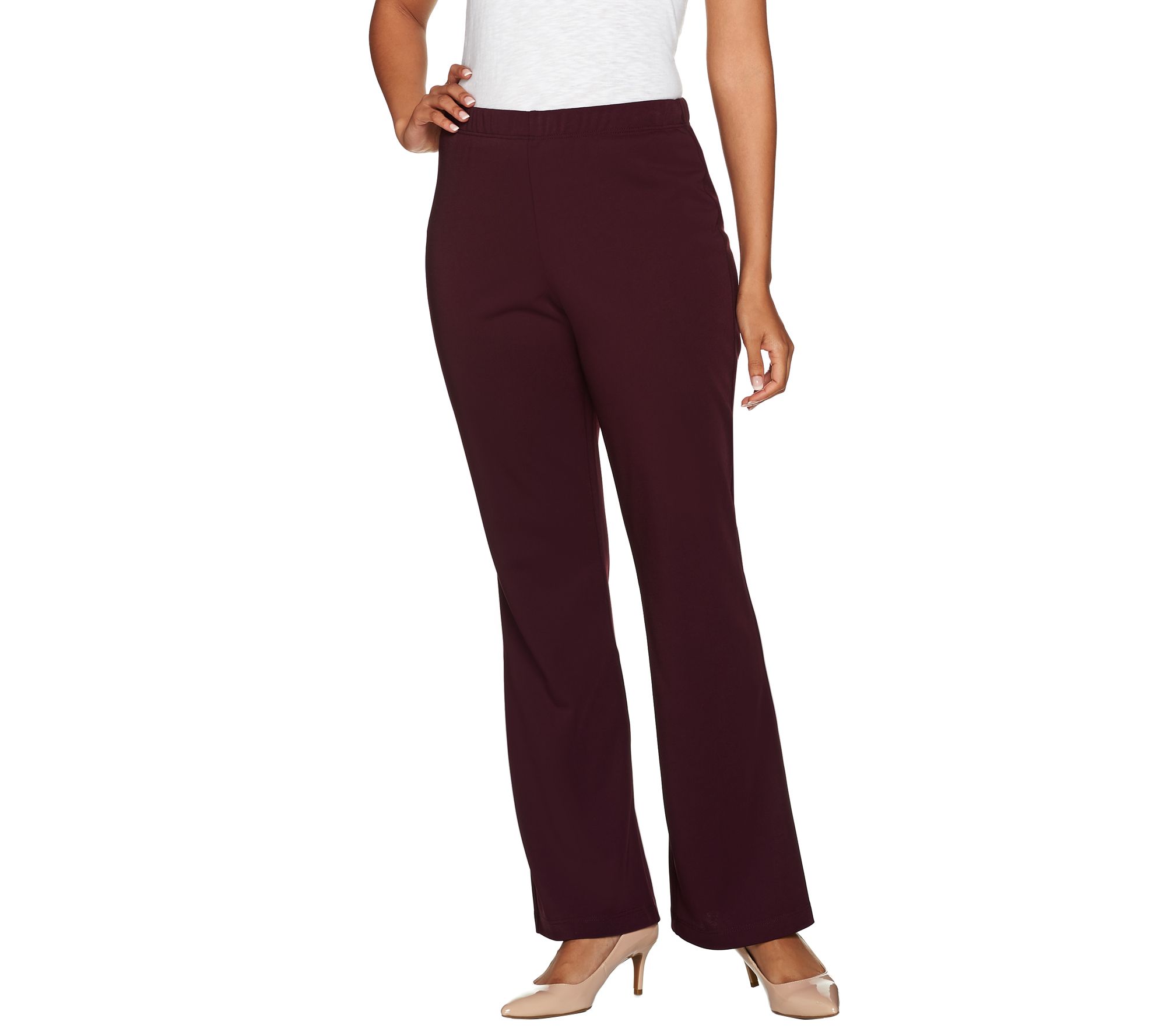 Susan Graver Regular Full Length Flare PullOn Pants Page 1 —