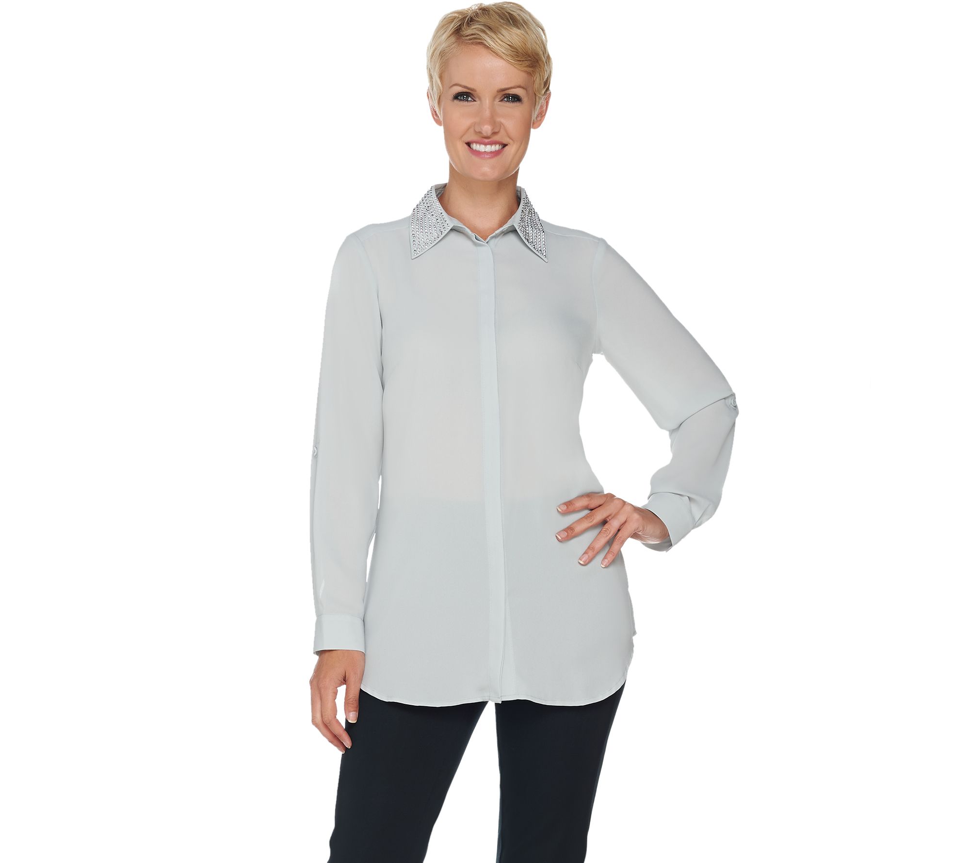 Joan Rivers Silky Blouse with Embellished Collar Page 1 —