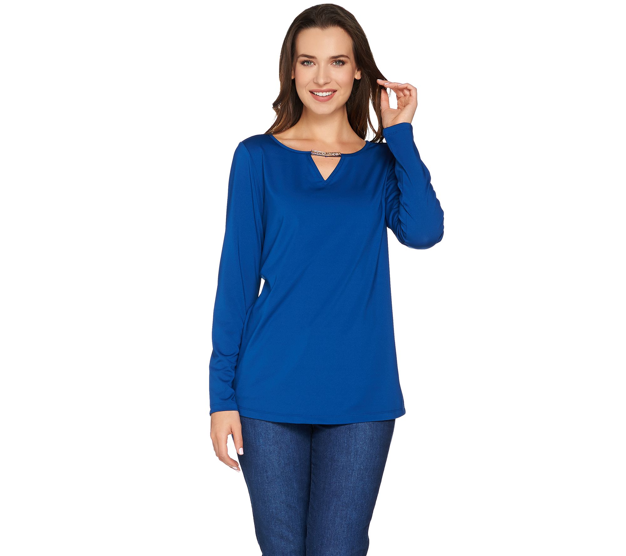 Susan Graver Butterknit Top with Keyhole Trim Page 1 —