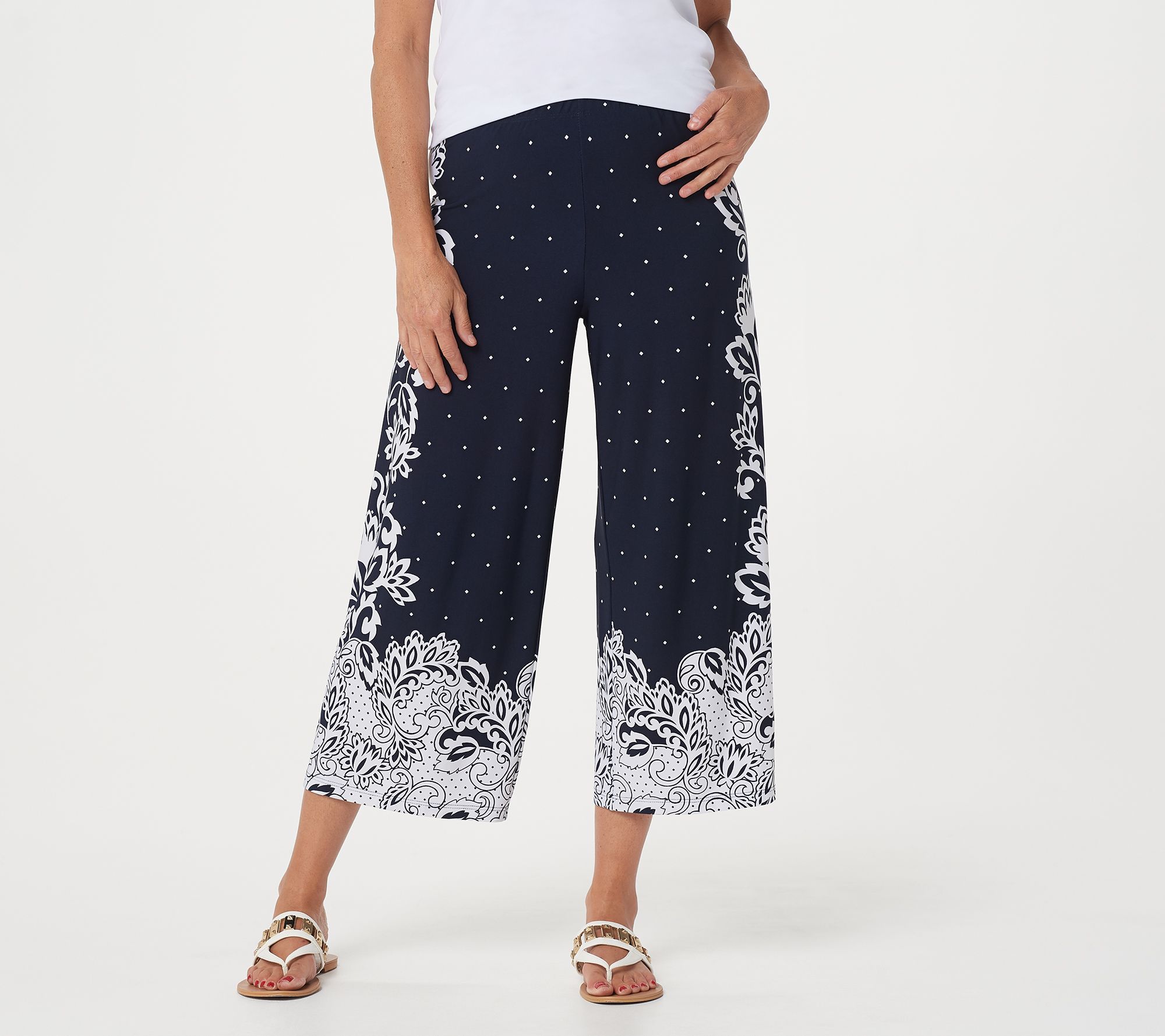 Susan Graver Petite Printed Liquid Knit WideLeg Crop Pants