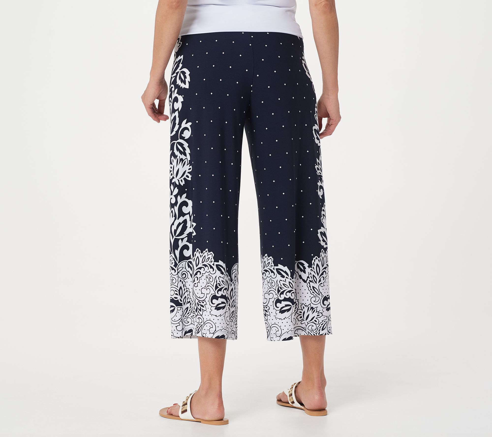 Susan Graver Petite Printed Liquid Knit WideLeg Crop Pants