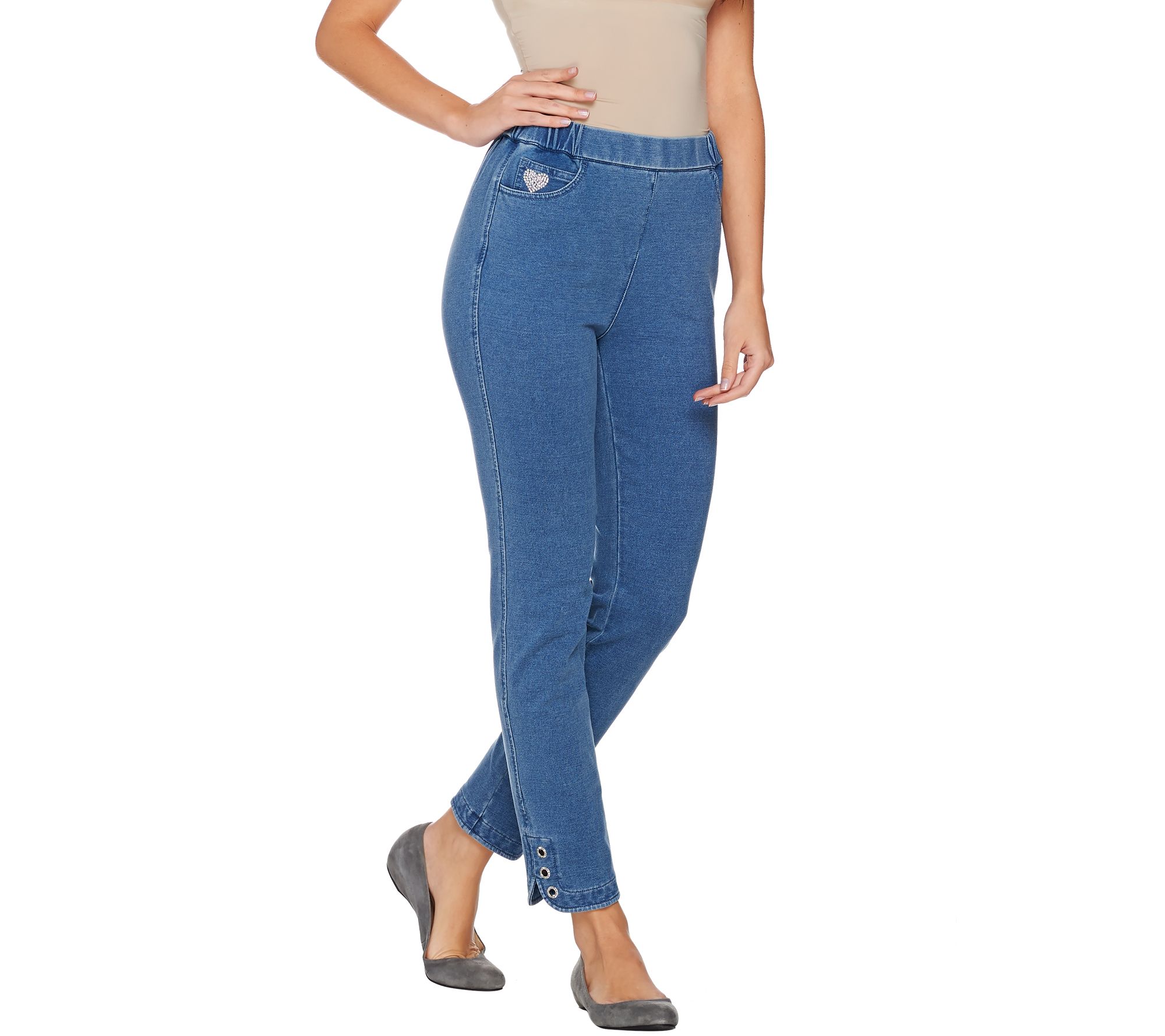 Quacker Factory DreamJeannes Slim Leg Ankle Pants with Grommets —