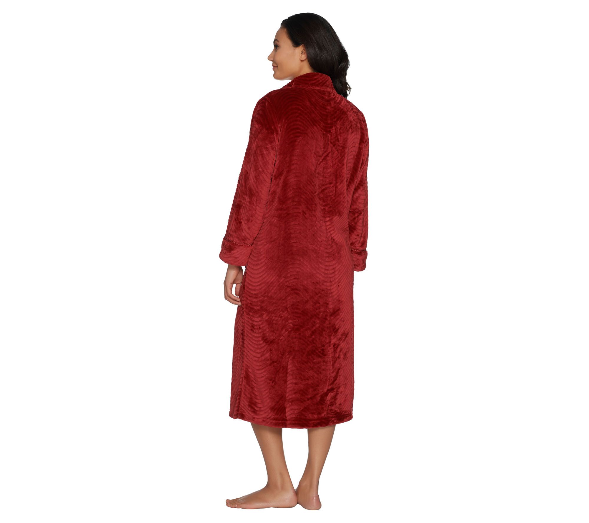 "As Is" Stan Herman Petite Silky Plush Trimmed Wave Long Zip Robe