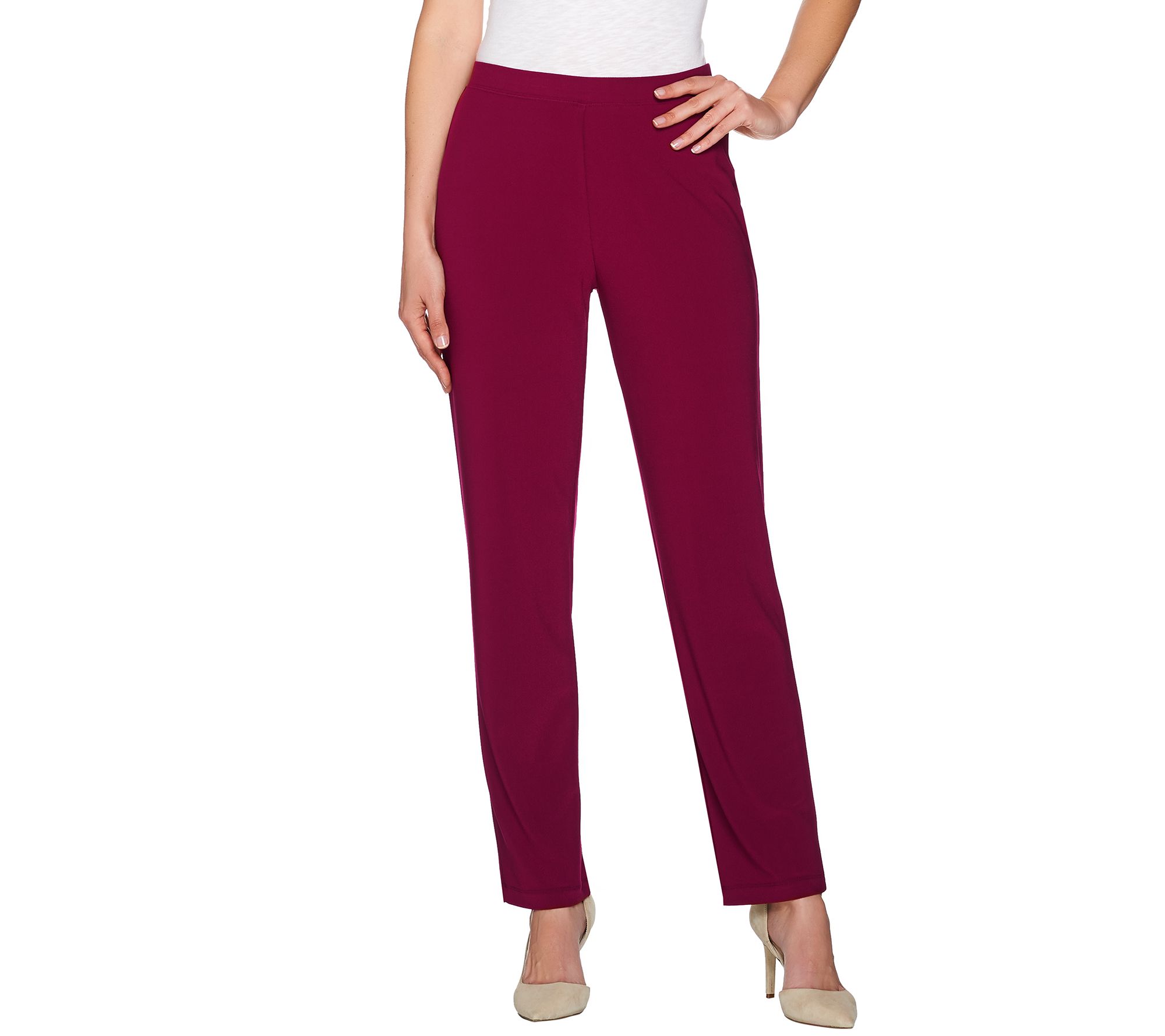 Susan Graver Textured Liquid Knit Straight Leg PullOn Pants Page 1 —