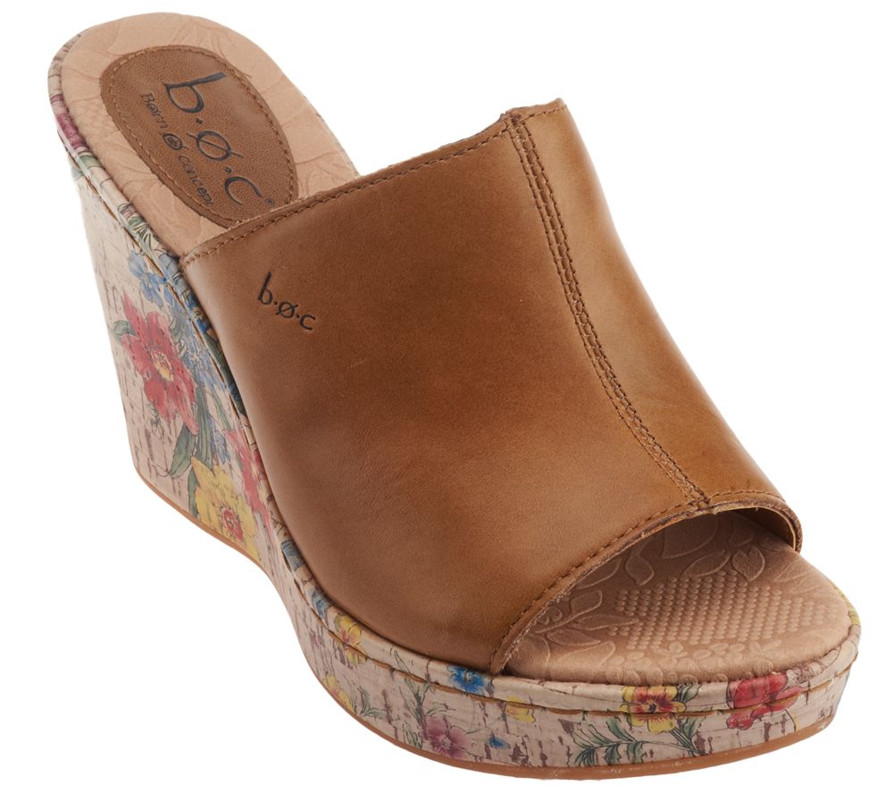 B.O.C by Born Dianna Leather Wedge Sandals with Floral Detail Page 1