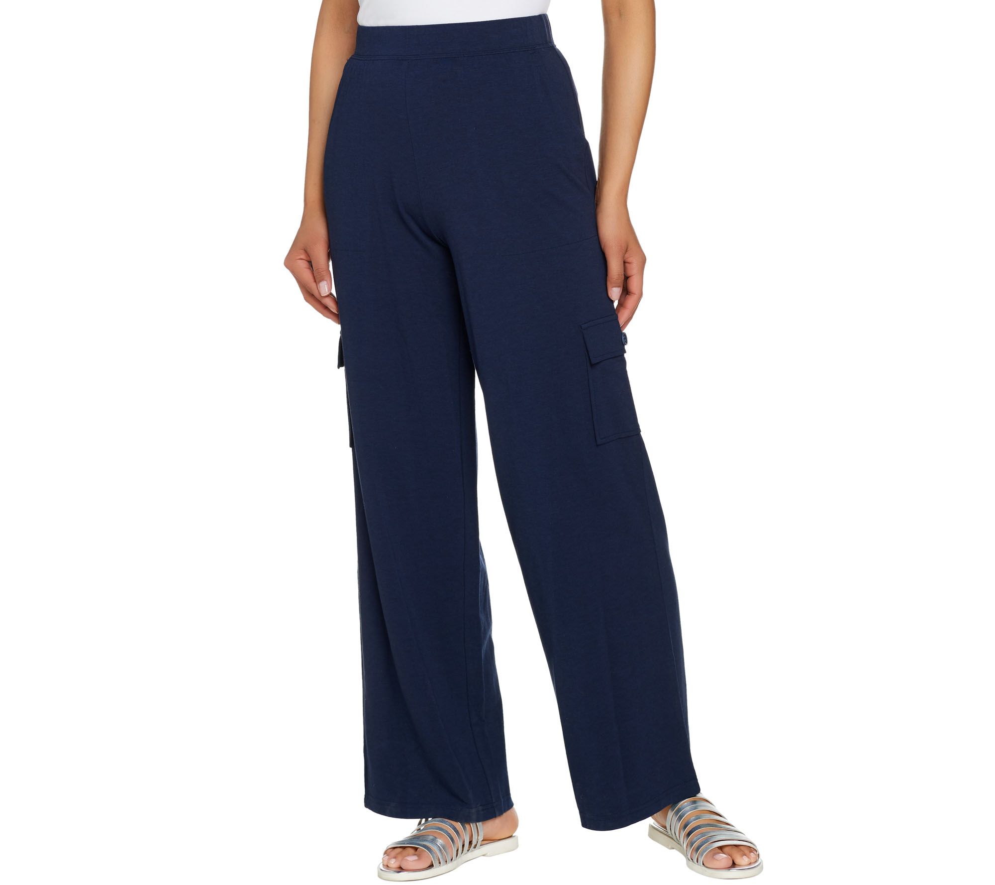 Denim & Co. Beach Tall PullOn Wide Leg Knit Cargo Pants Page 1 —