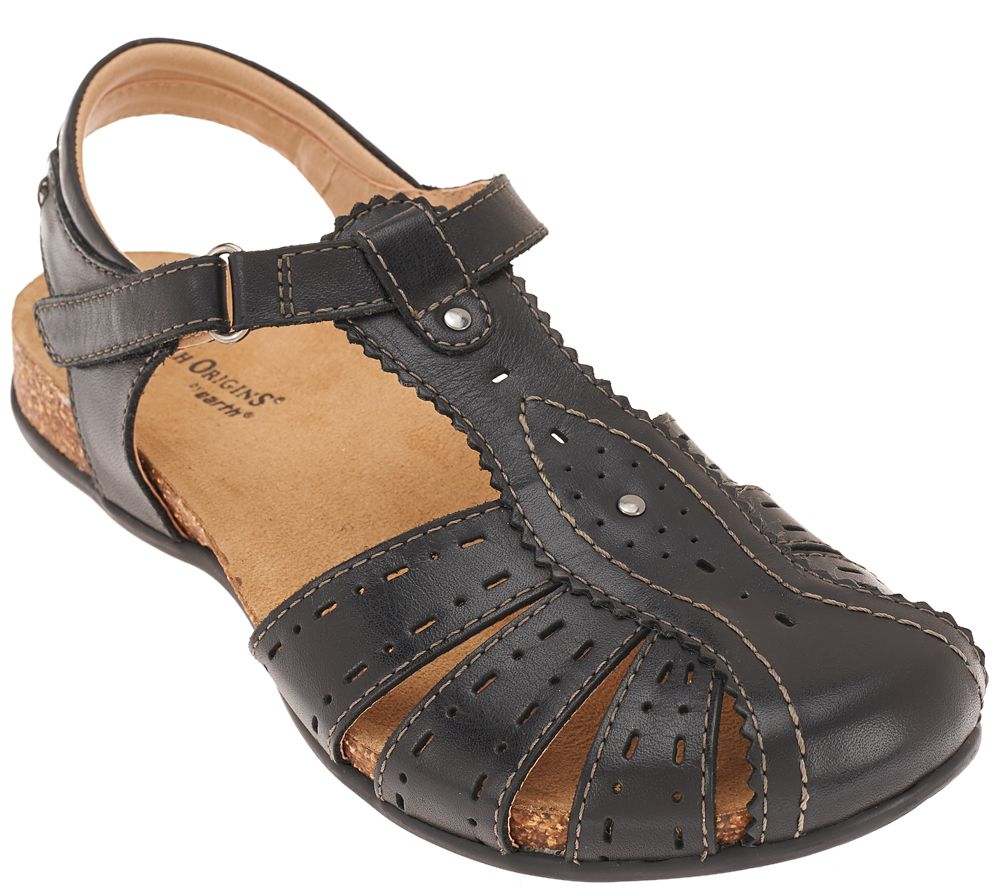 Earth Origins Leather Closed Toe Sandals w/ Adj. Strap Tia —
