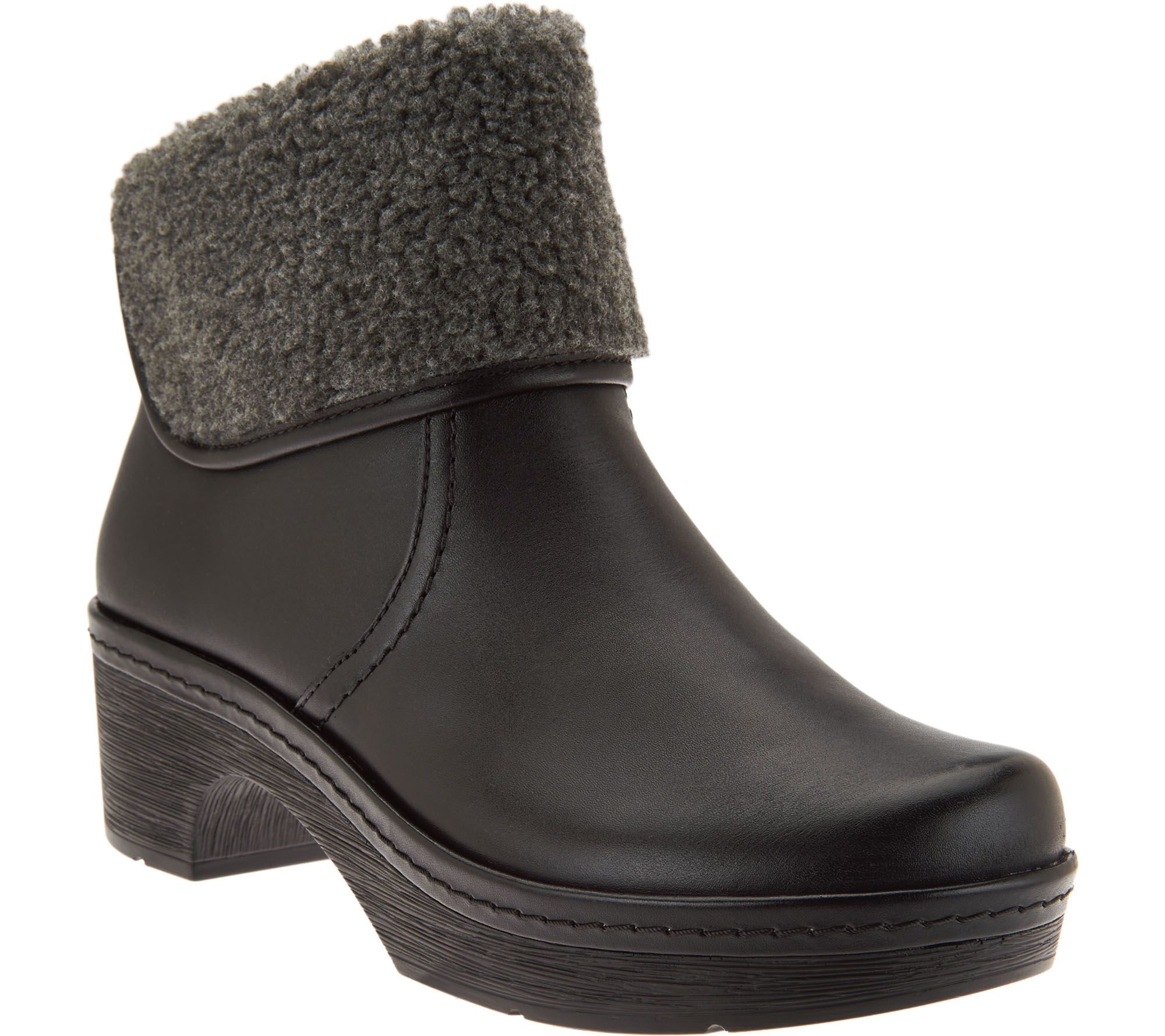 Clarks Leather Clog Boots with Faux Shearling Preslet Pierce Page 1
