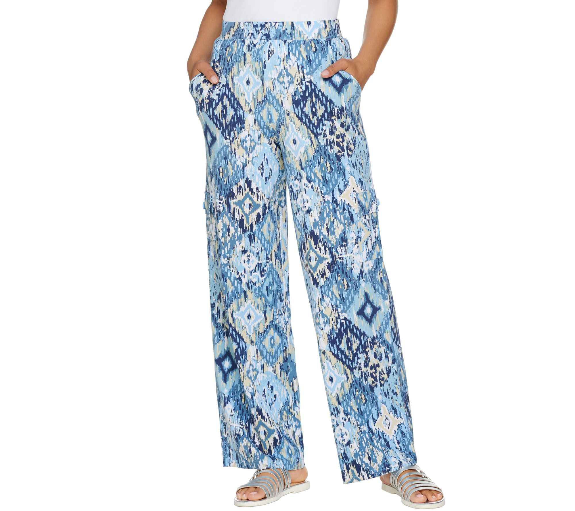 Denim & Co. Beach Regular WideLeg PullOn Knit Cargo Pants Page 1