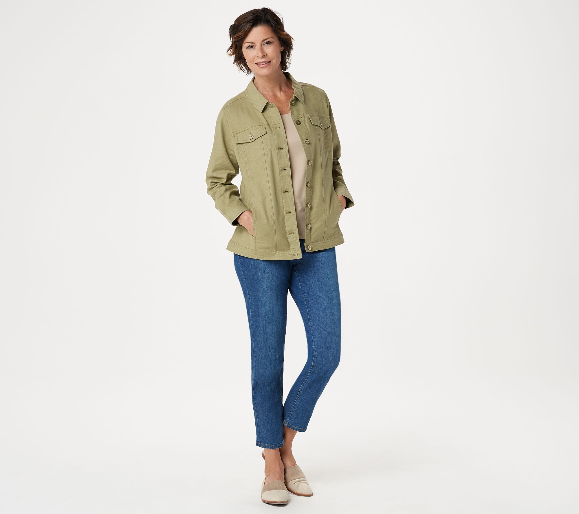 Denim & Co. Stretch Linen Blend Jean Jacket