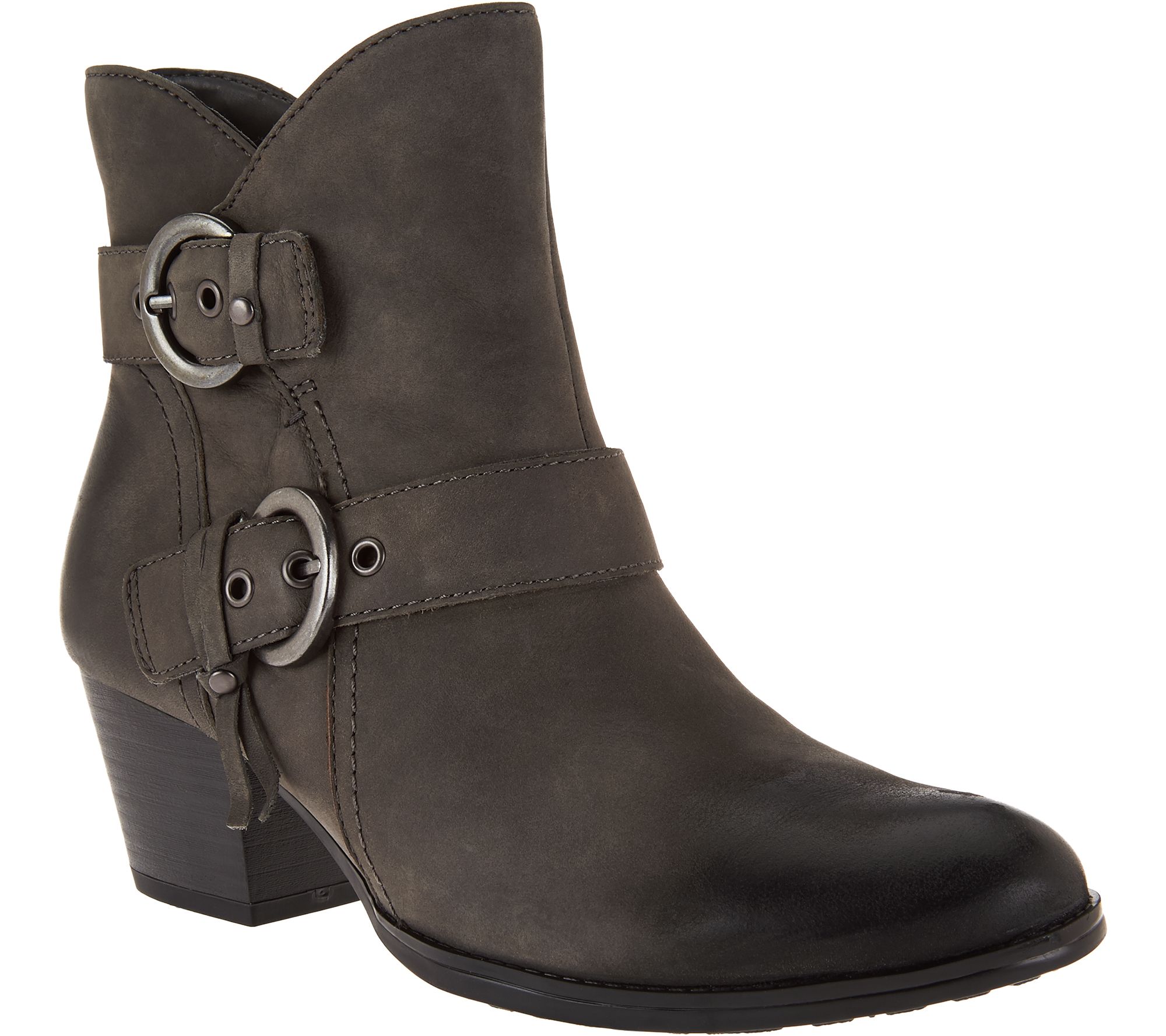 Earth Leather Ankle Boots w/ Buckle Detail Olive Page 1 —