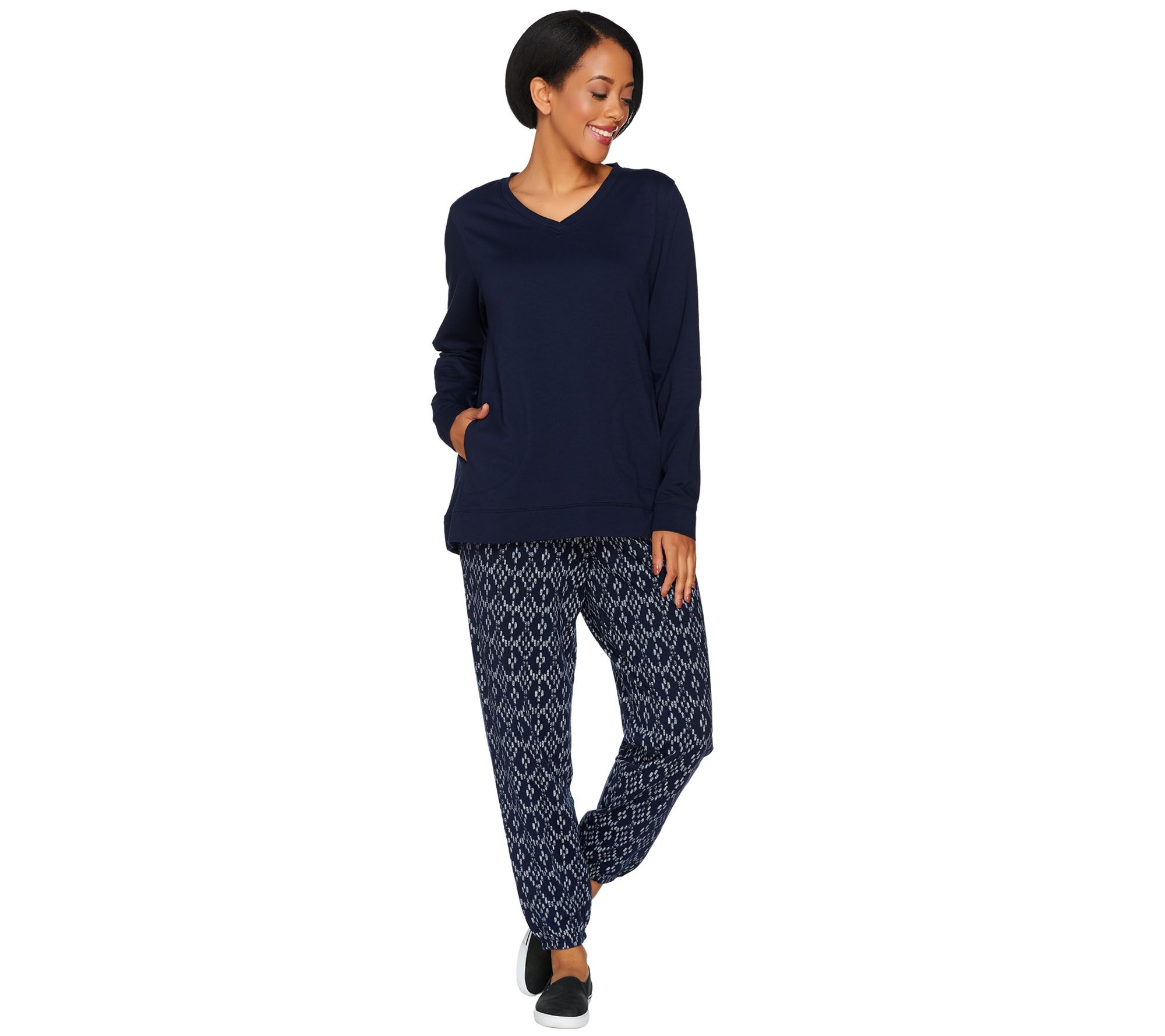 Stan Herman Petite Ikat Diamond French Terry Lounge Set Page 1 —