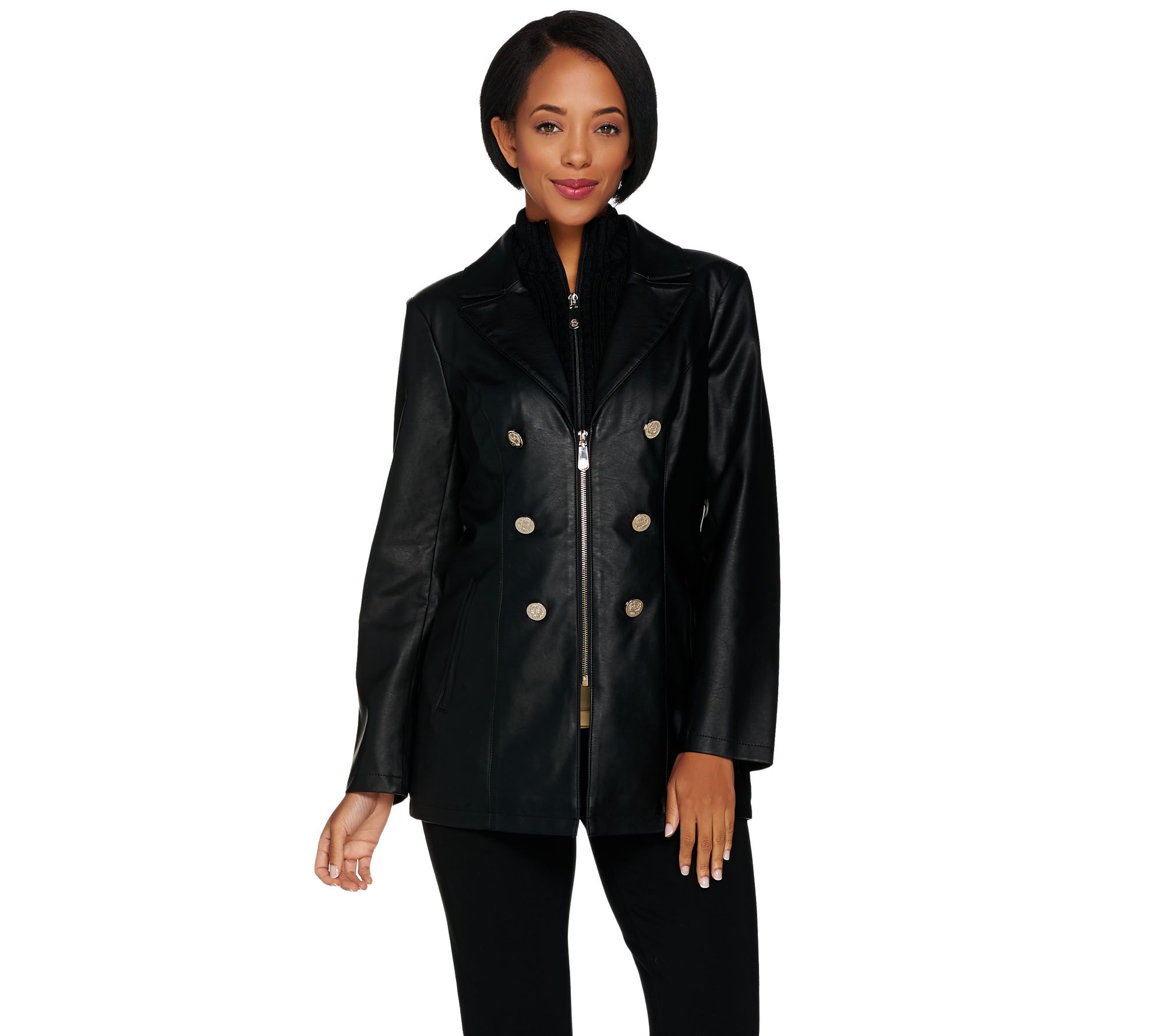 Dennis Basso Faux Leather Jacket with Removable Knit Collar Page 1