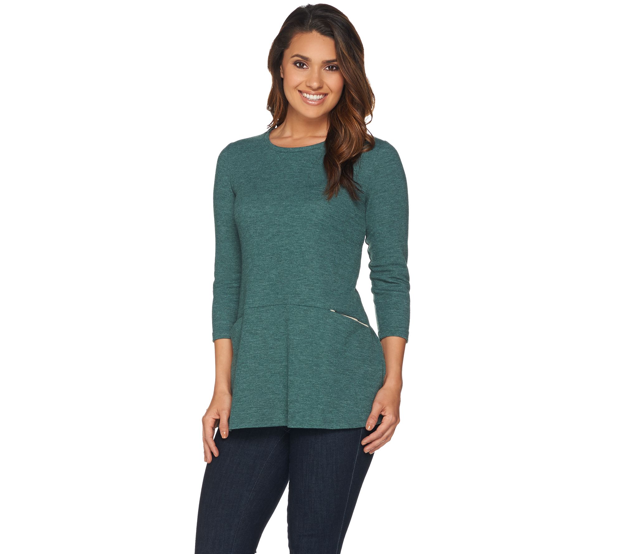 LOGO by Lori Goldstein Waffle Knit Top with Contrast Pockets Page 1