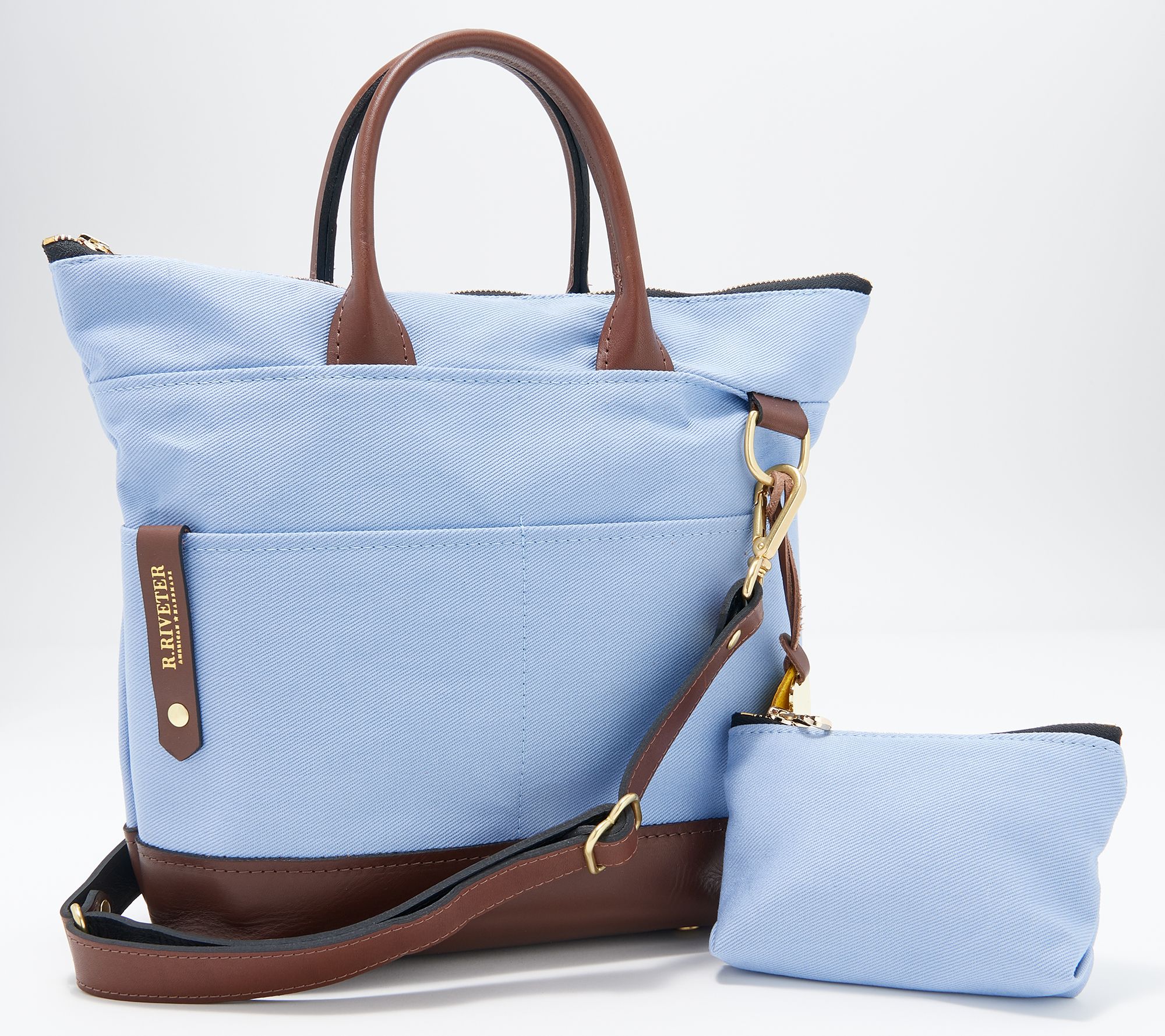 (QVC) R.Riveter Carry All Canvas Tote w/ Leather Trim & Pouch Otto