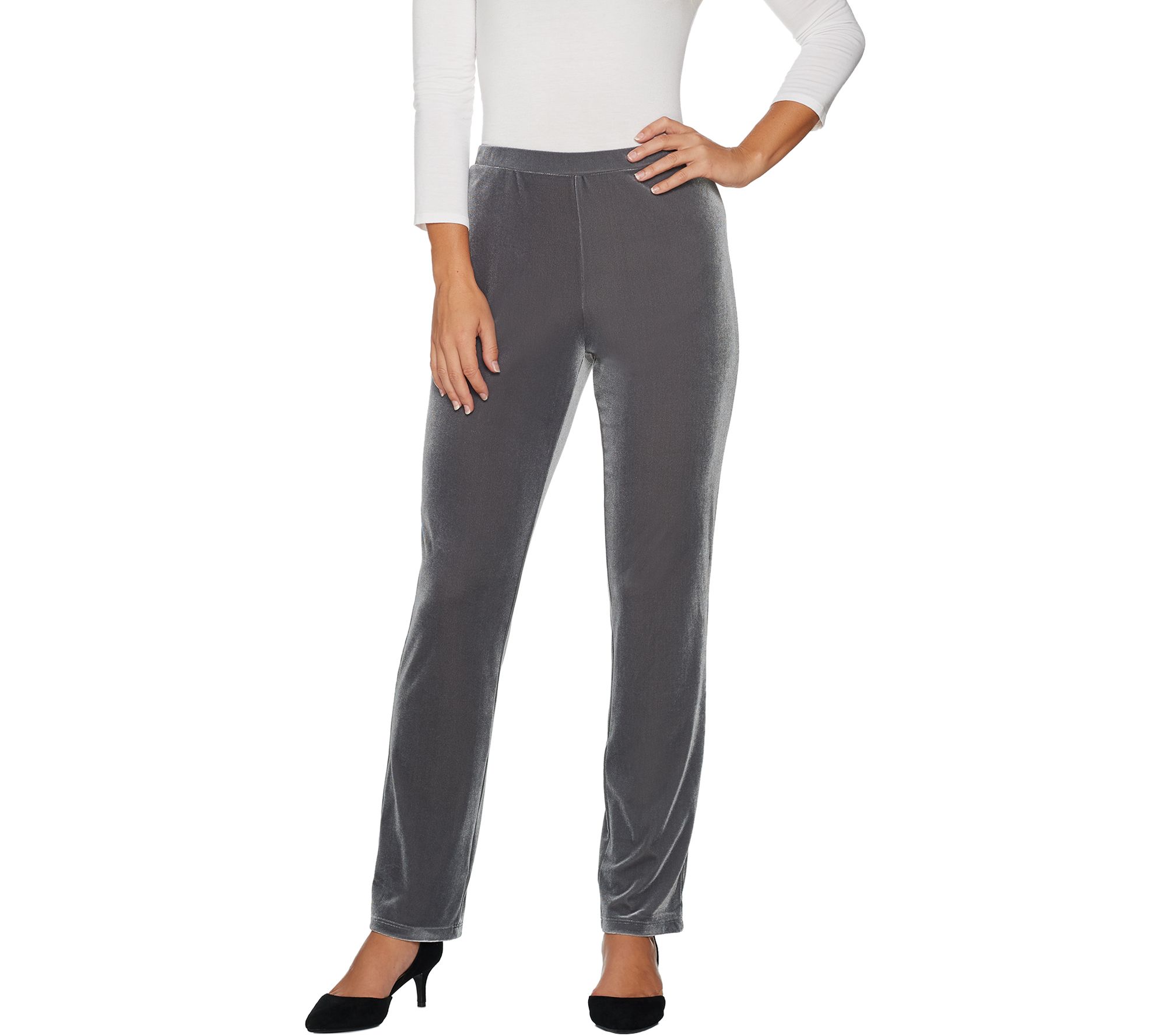 Susan Graver Regular Stretch Velvet PullOn Pants Page 1 —