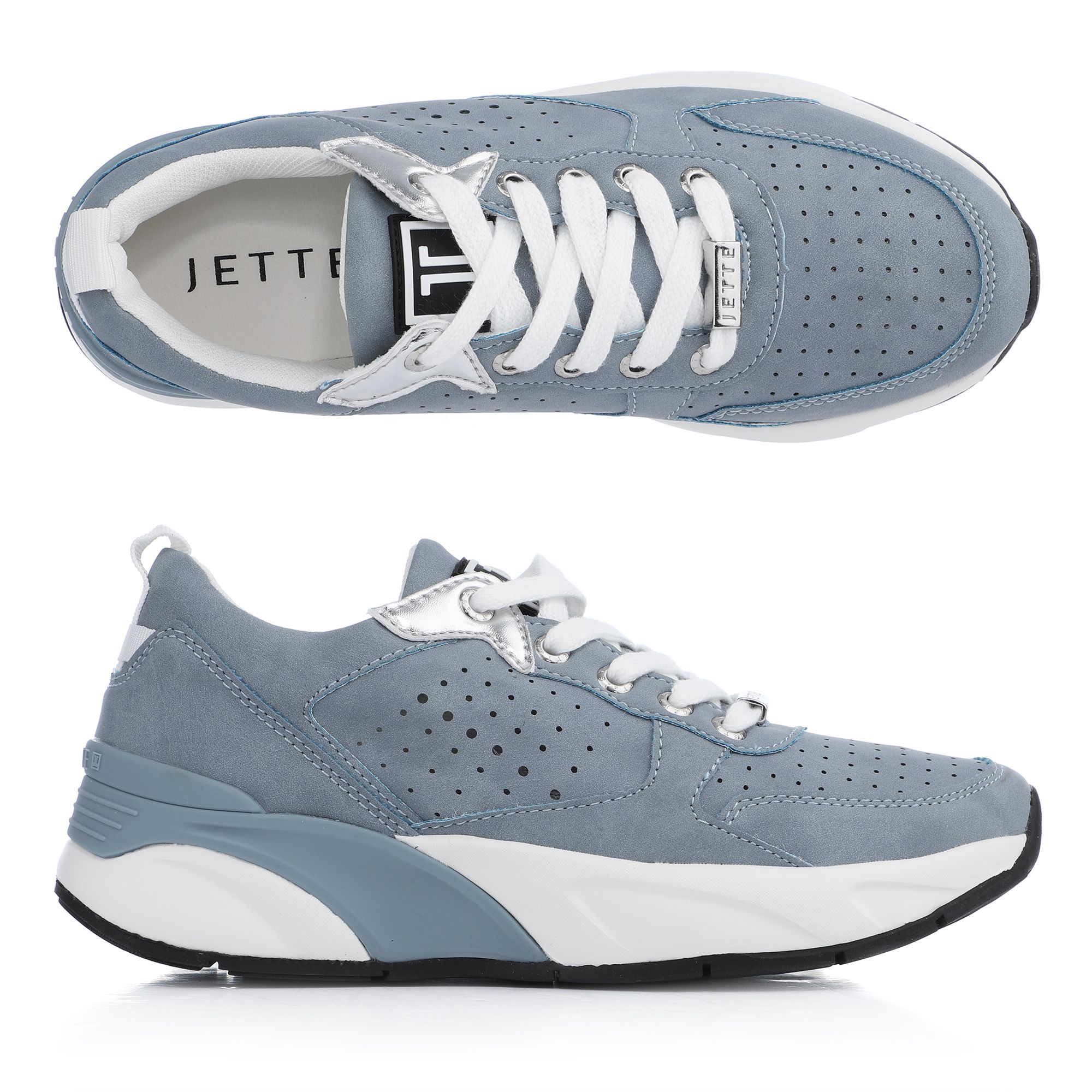 JETTE DamenSneaker Lederimitat Lochmuster zweifarbige Sohle QVC.de