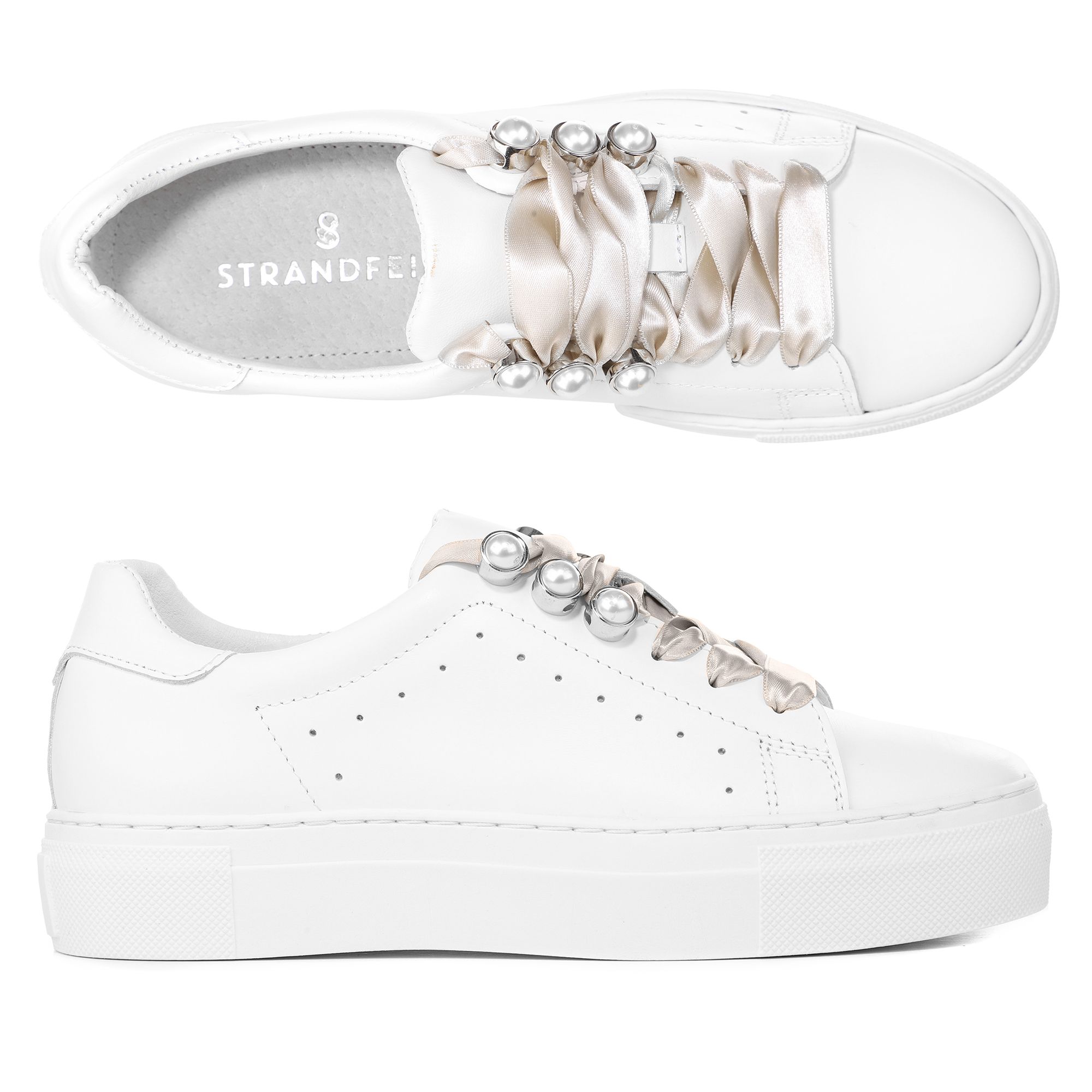 STRANDFEIN DamenSneaker echt Leder Satin & Perlen Schnürung Page 1