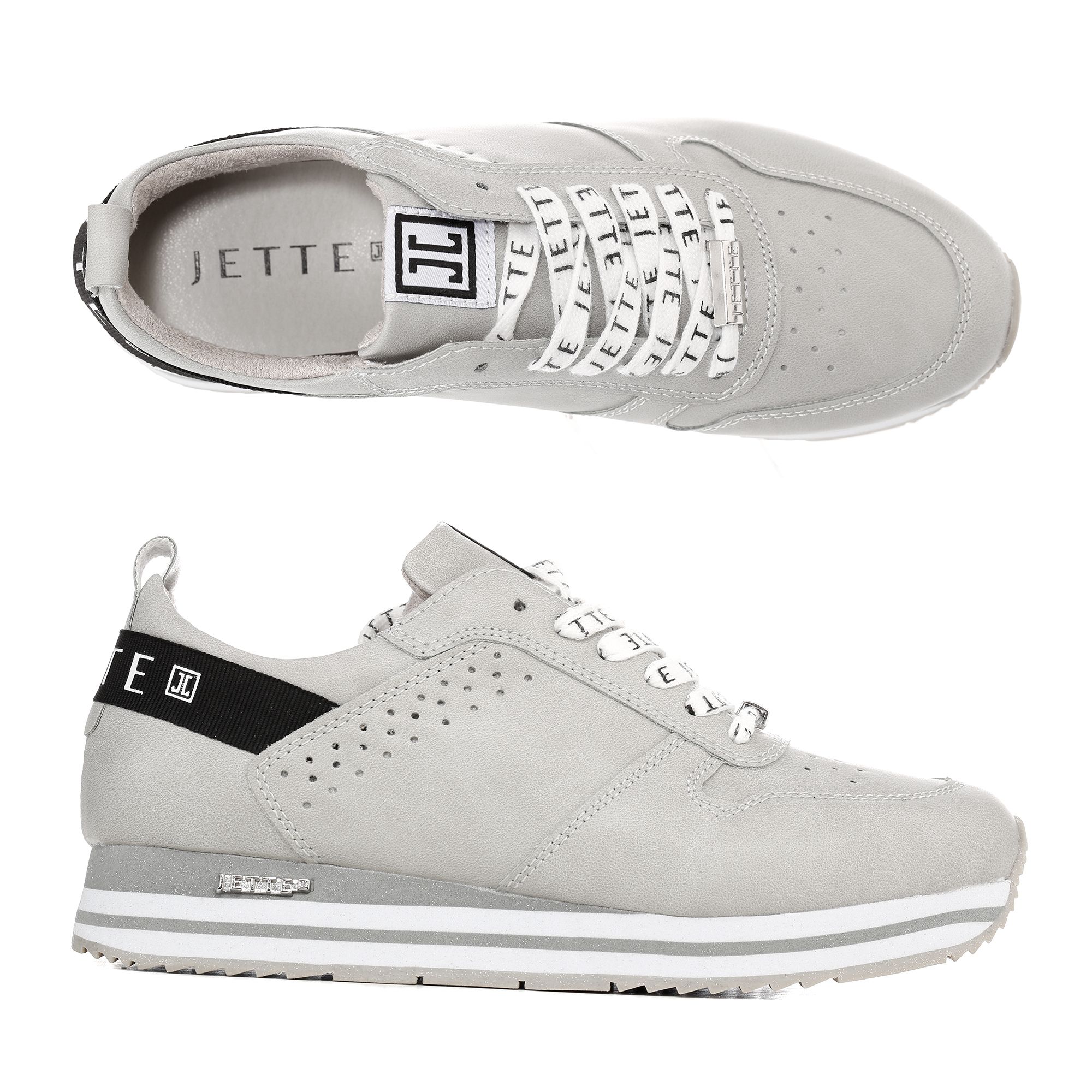 JETTE DamenSneaker Lederimitat LogoSenkel GlitzerSohle Page 1 — QVC.de