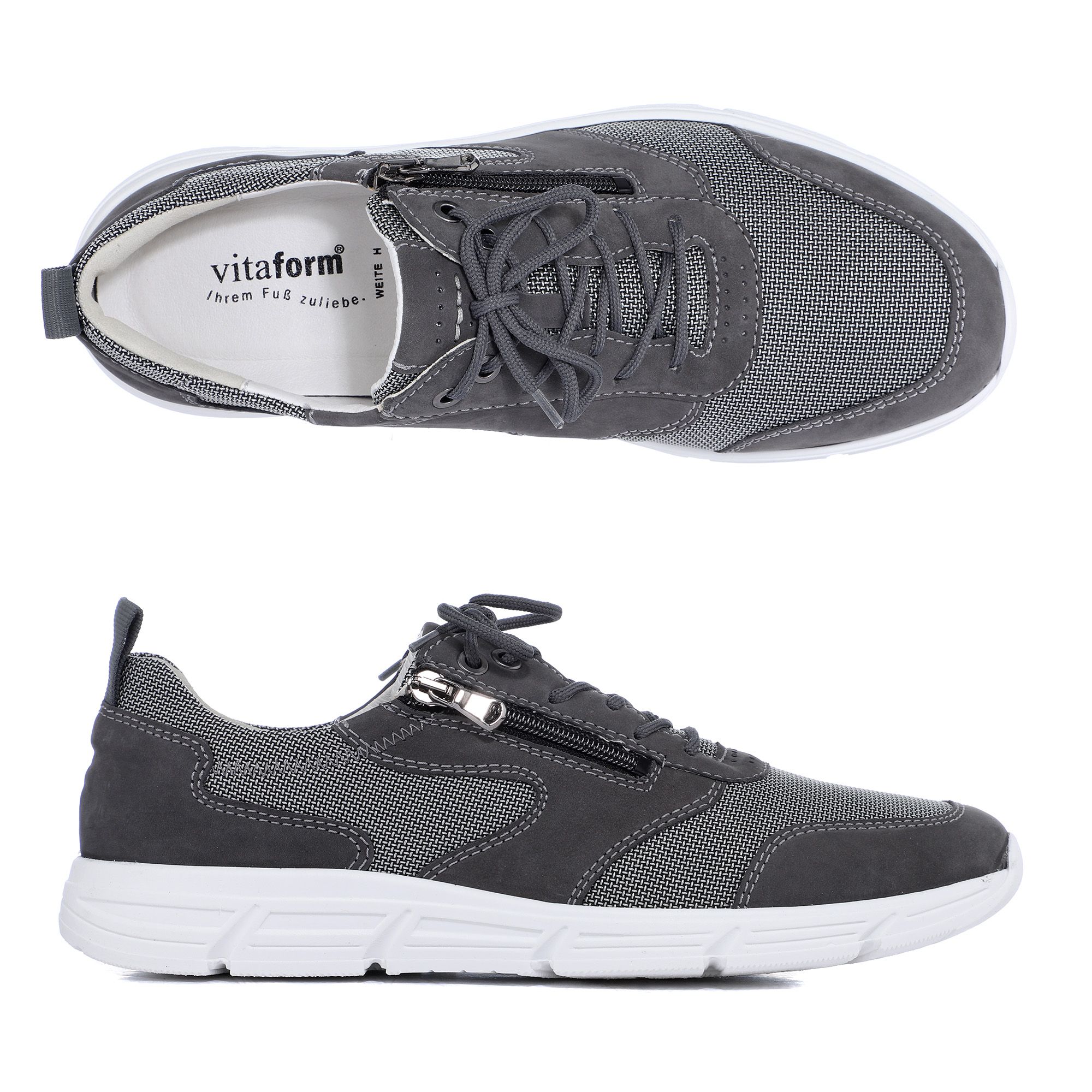 VITAFORM HerrenSneaker Leder & Mesh Reißverschluss weiße Sohle QVC.de