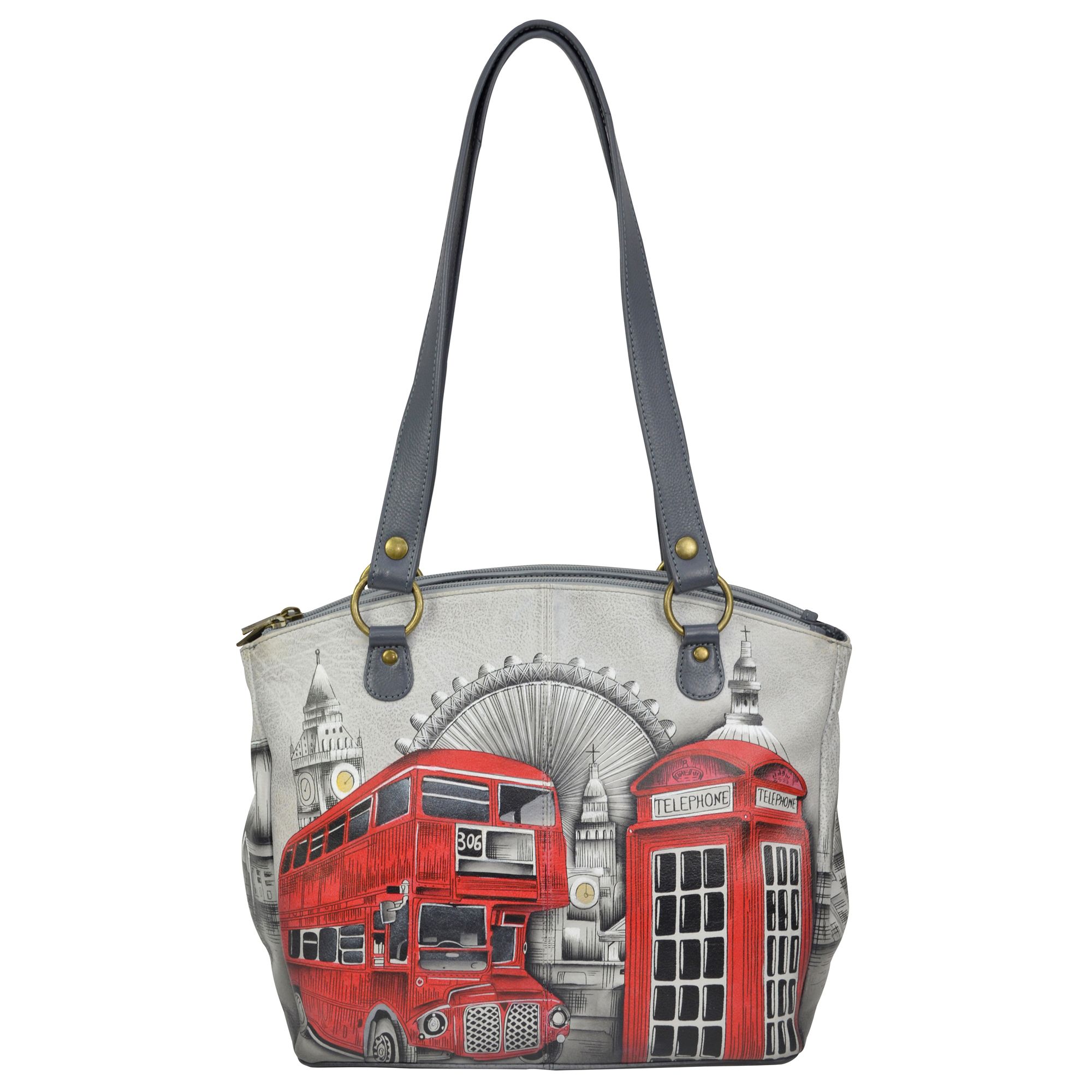 ANUSCHKA® Schultertasche echt Leder Sicherheitsfach handbemalt QVC.de