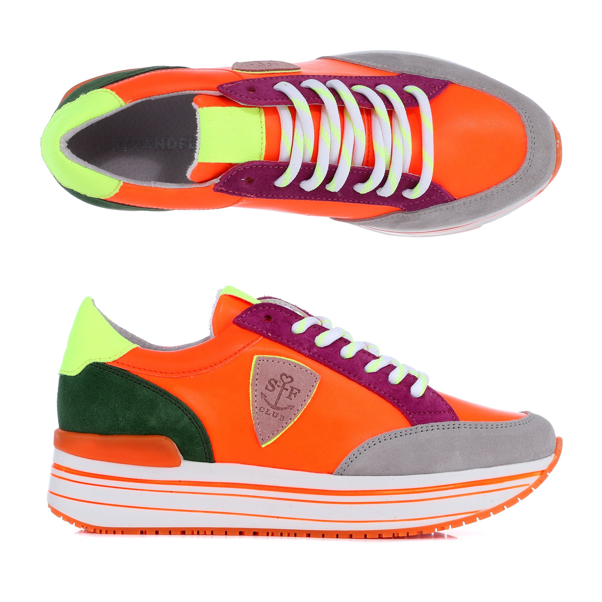 STRANDFEIN DamenSneaker echt Leder NeonDetails PlateauSohle QVC.de