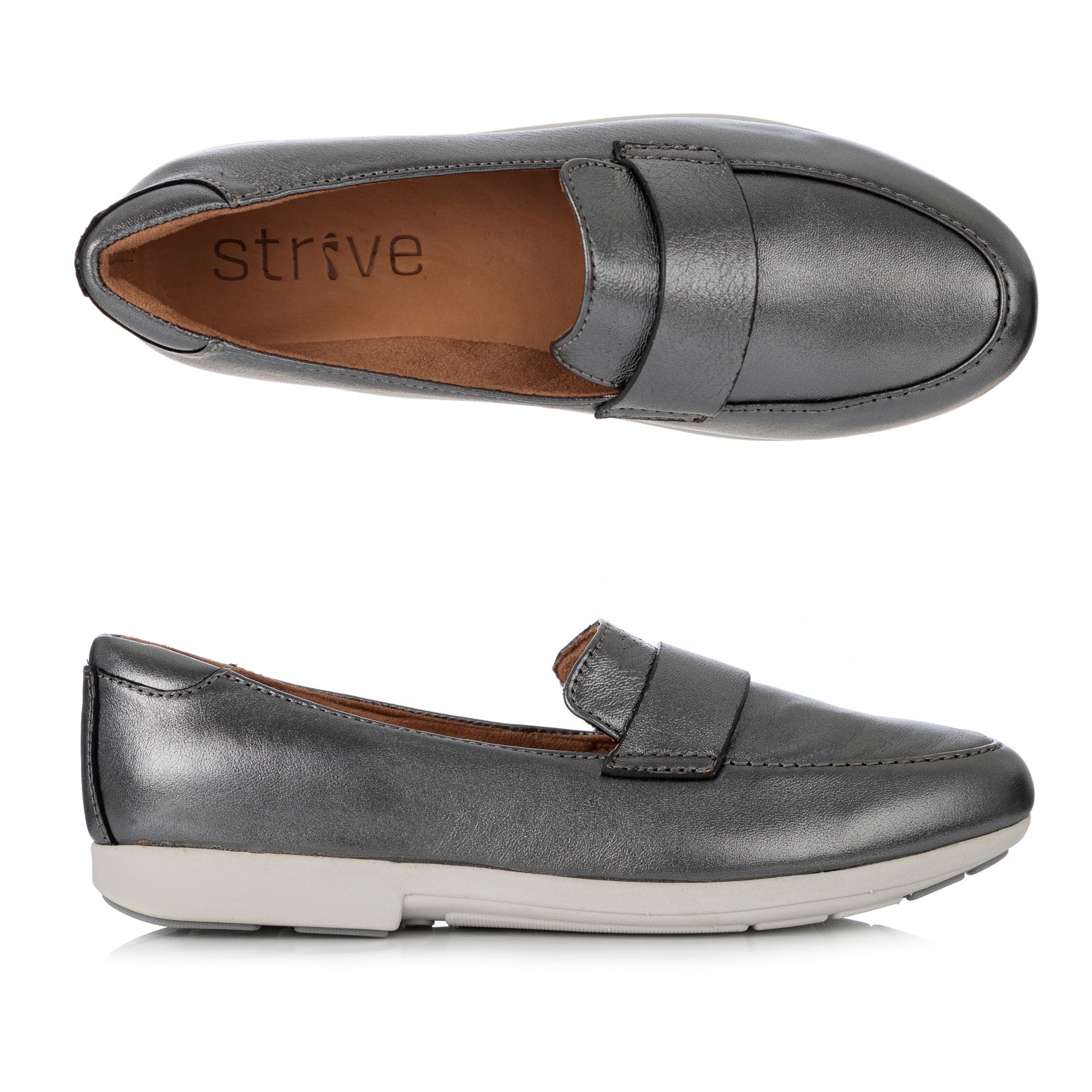 STRIVE DamenSlipper echt Leder metallic Effekt innovatives Fußbett