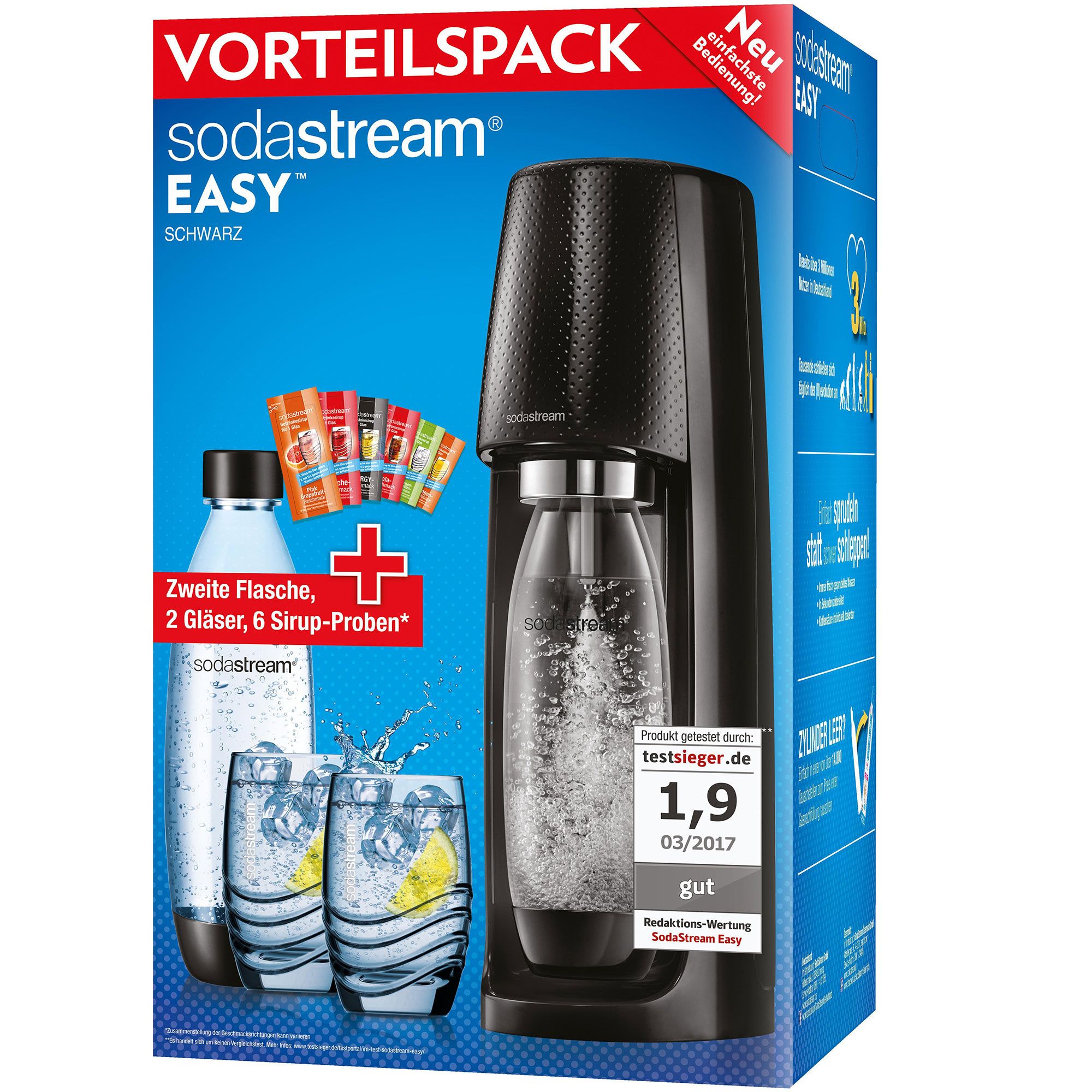 SODASTREAM Easy 60lZylinder, 2x PET Flaschen, 2x Gläser & 6x SirupProben QVC.de