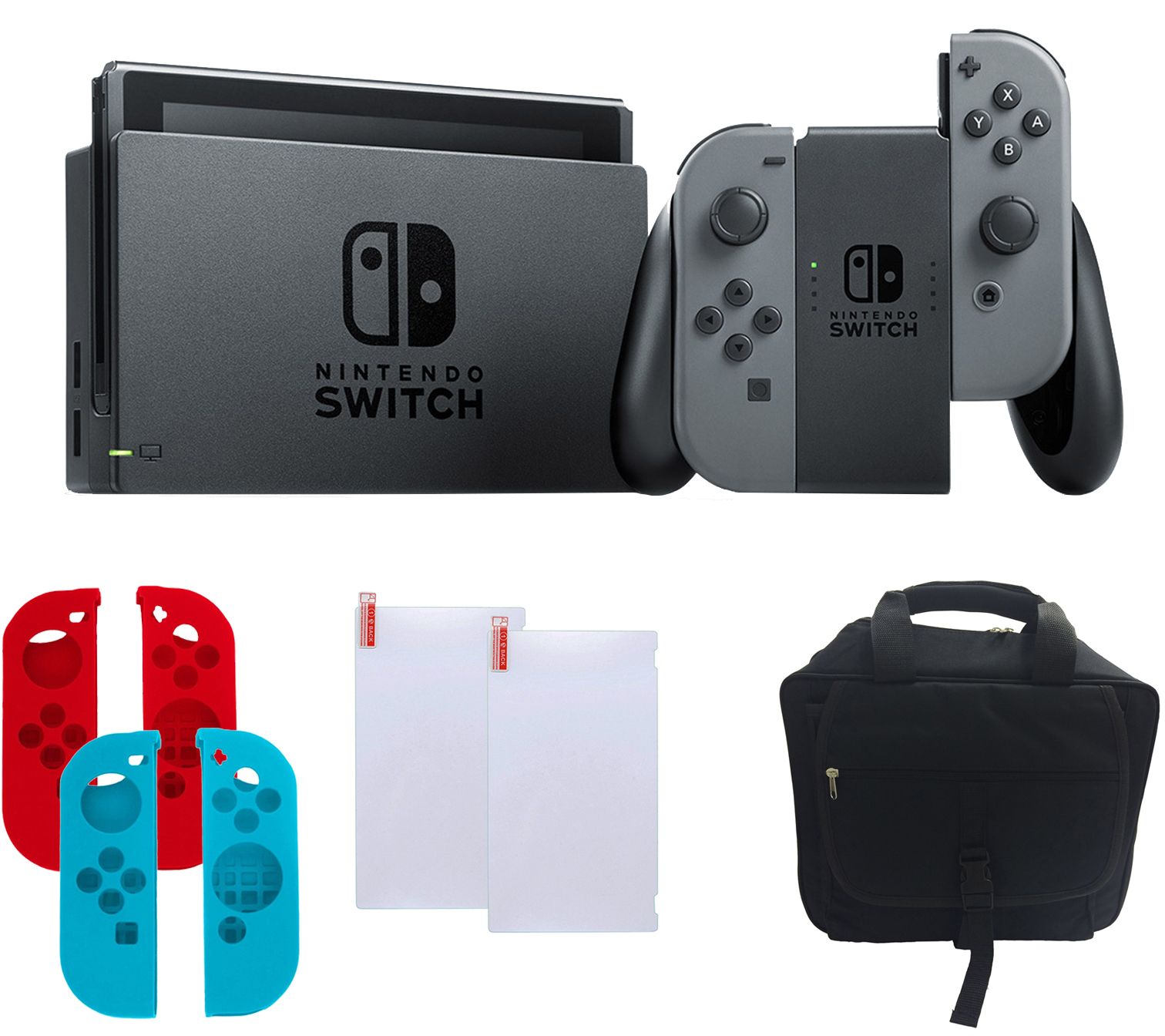 Nintendo Switch Gray with Silicone Sleeves &Accessories —