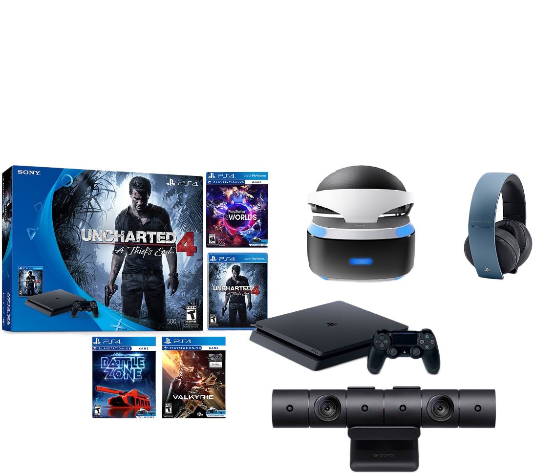 Sony PS4 Slim 500GB PS VR Bundle with Uncharted4 & 3 VR Games —