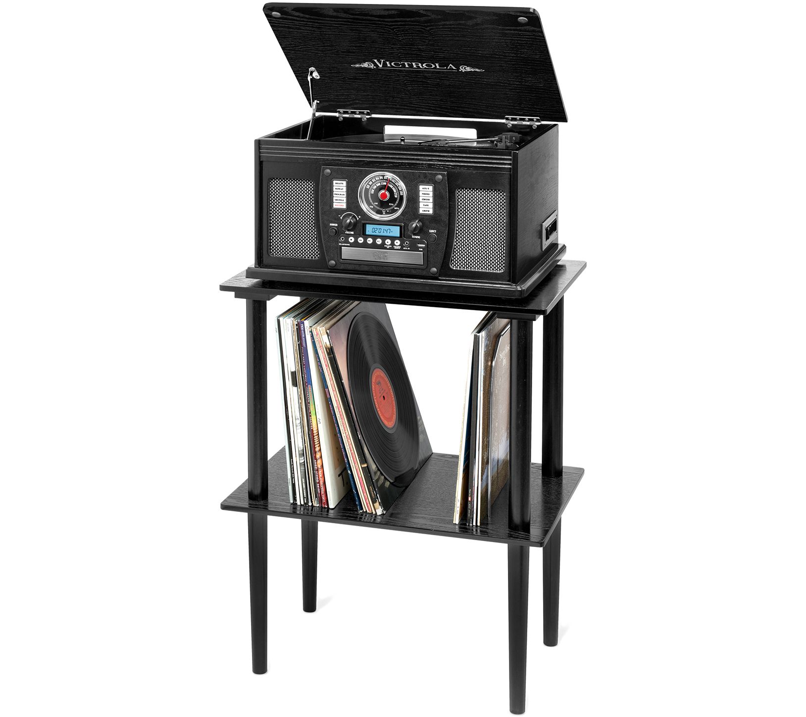 Victrola Wooden Stand with Record Holder