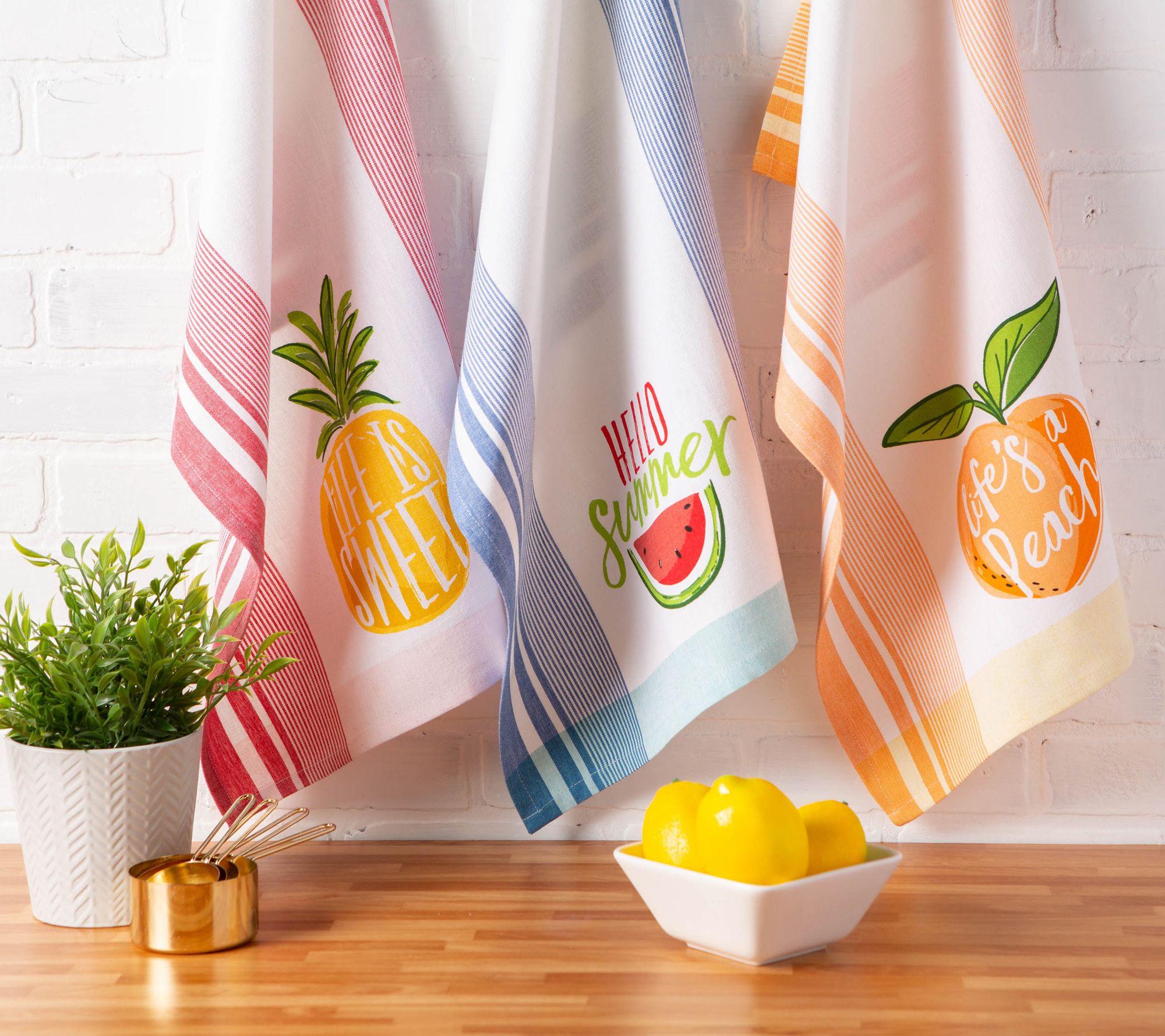 Design Imports Set of 3 Hello Summer Printed Kitchen Towels