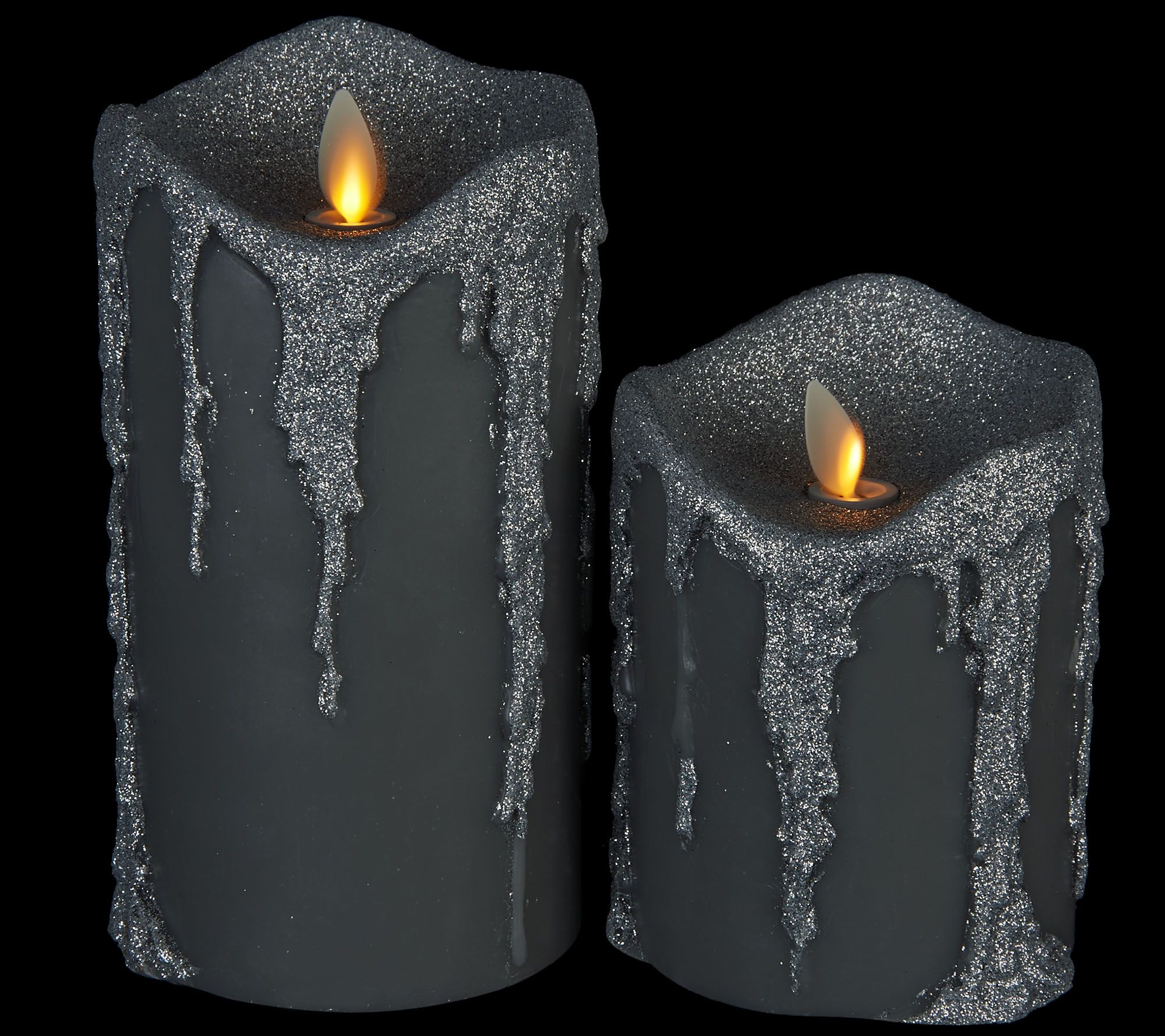 Martha Stewart S/2 Melted Top Wax Dripped Pillar Candles with Remote Page 1 —