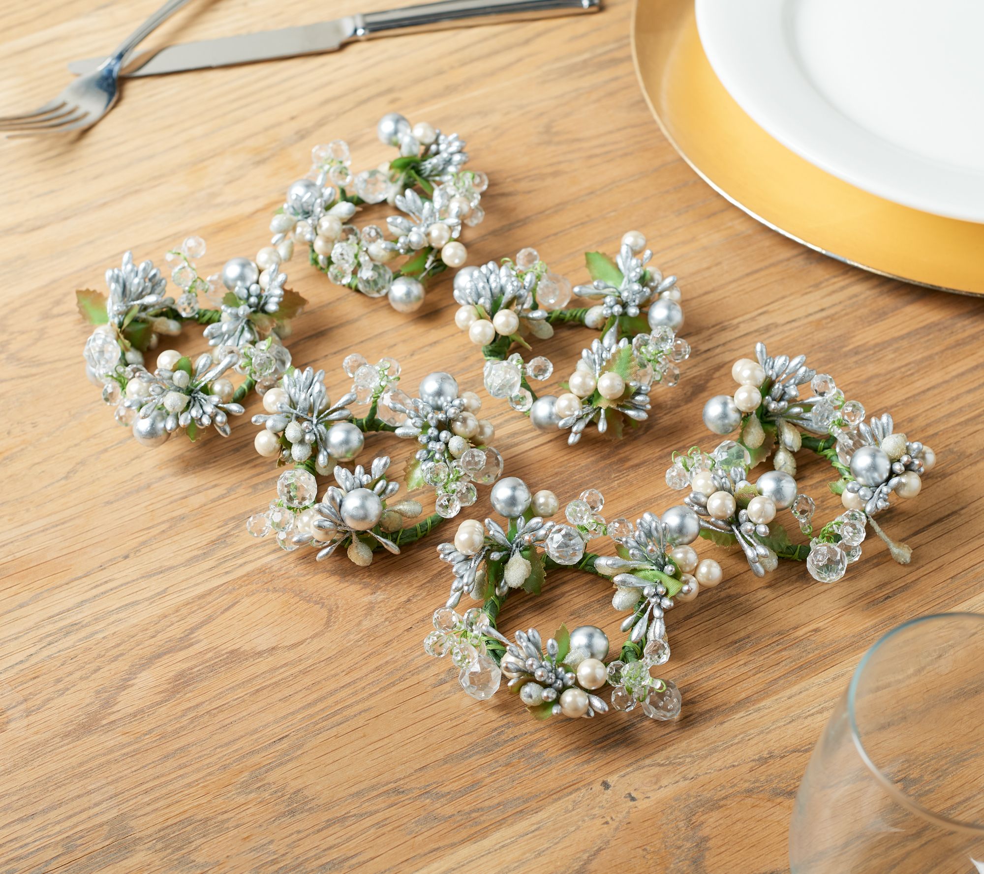 Set of 6 Beaded and Pearl Napkin Rings by Valerie
