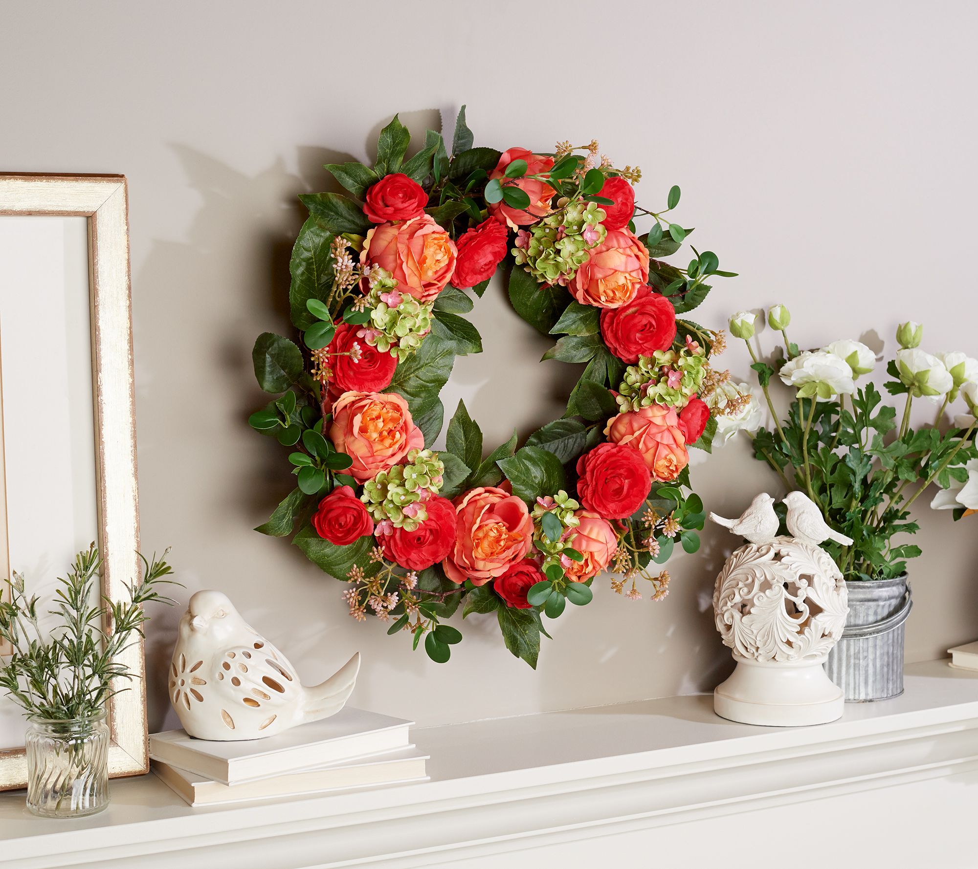 24" Peony, Hydrangea and Ranunculus Wreath by Valerie