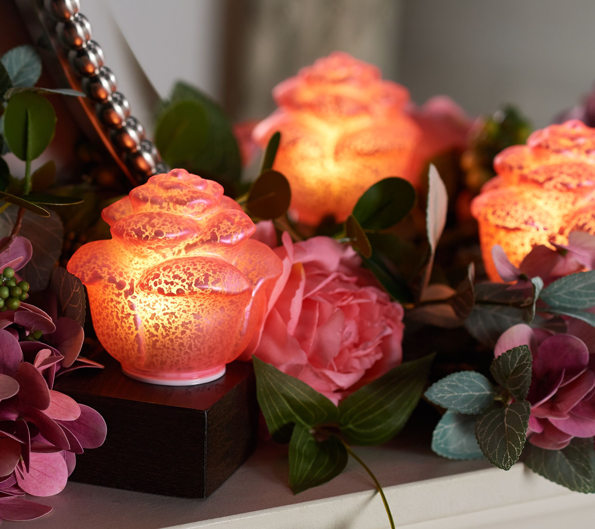 Set of 3 Illuminated Mercury Glass Roses by Valerie