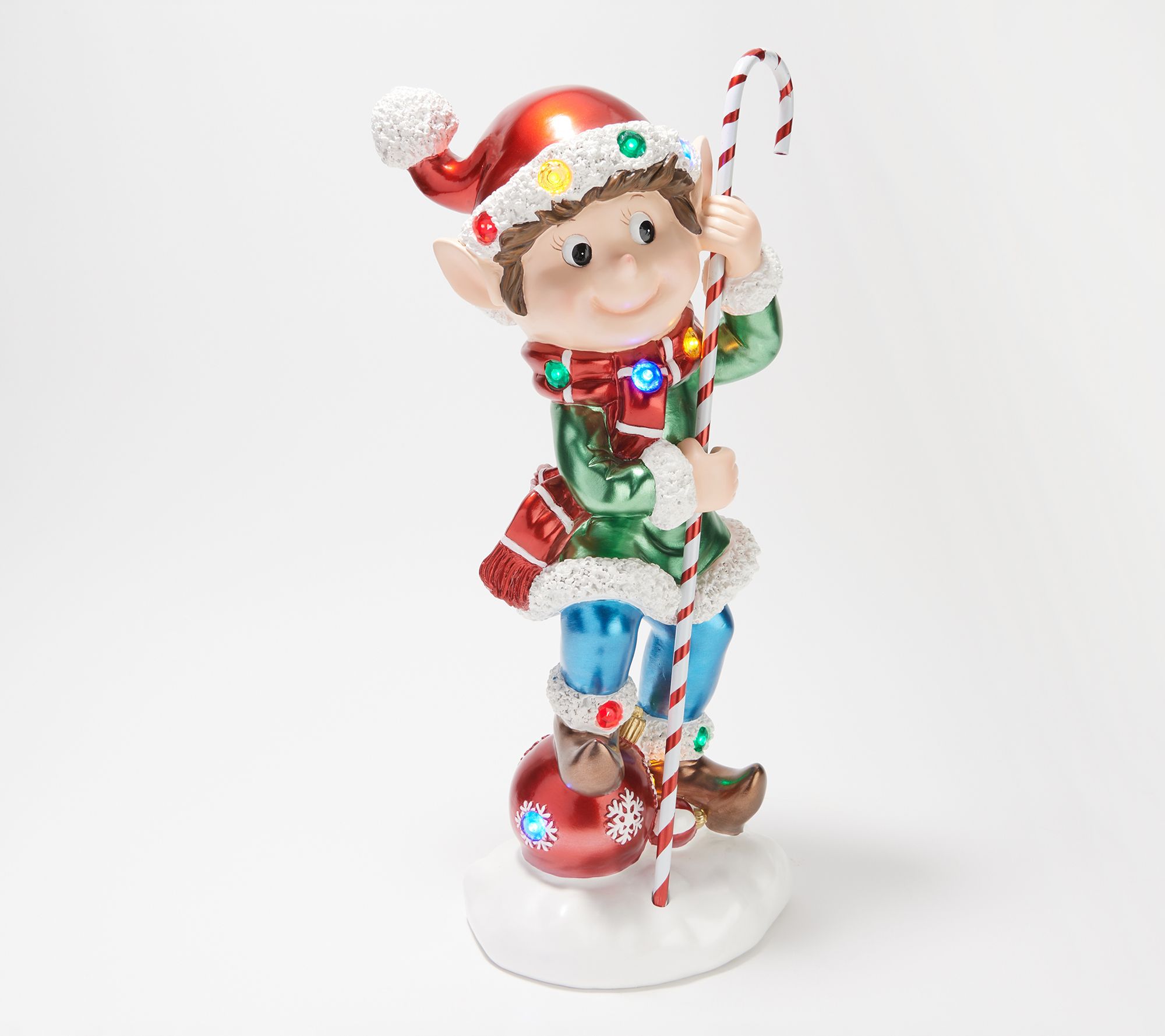 Kringle Express Indoor/ Outdoor Illumianted Resin Elf with Candy Cane