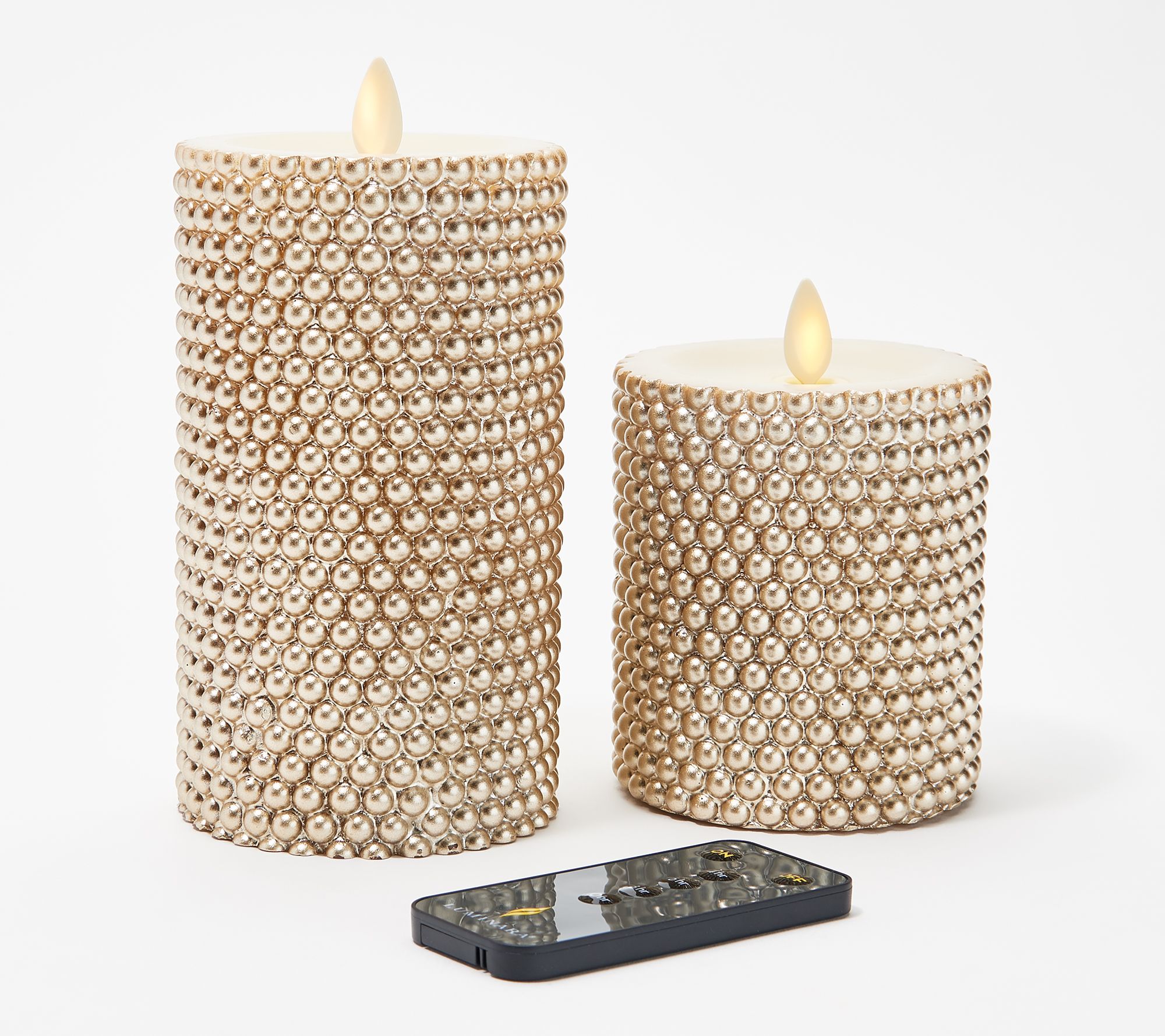 Luminara S/2 4" and 6" Pearl Embossed Pillar Candles with Remote
