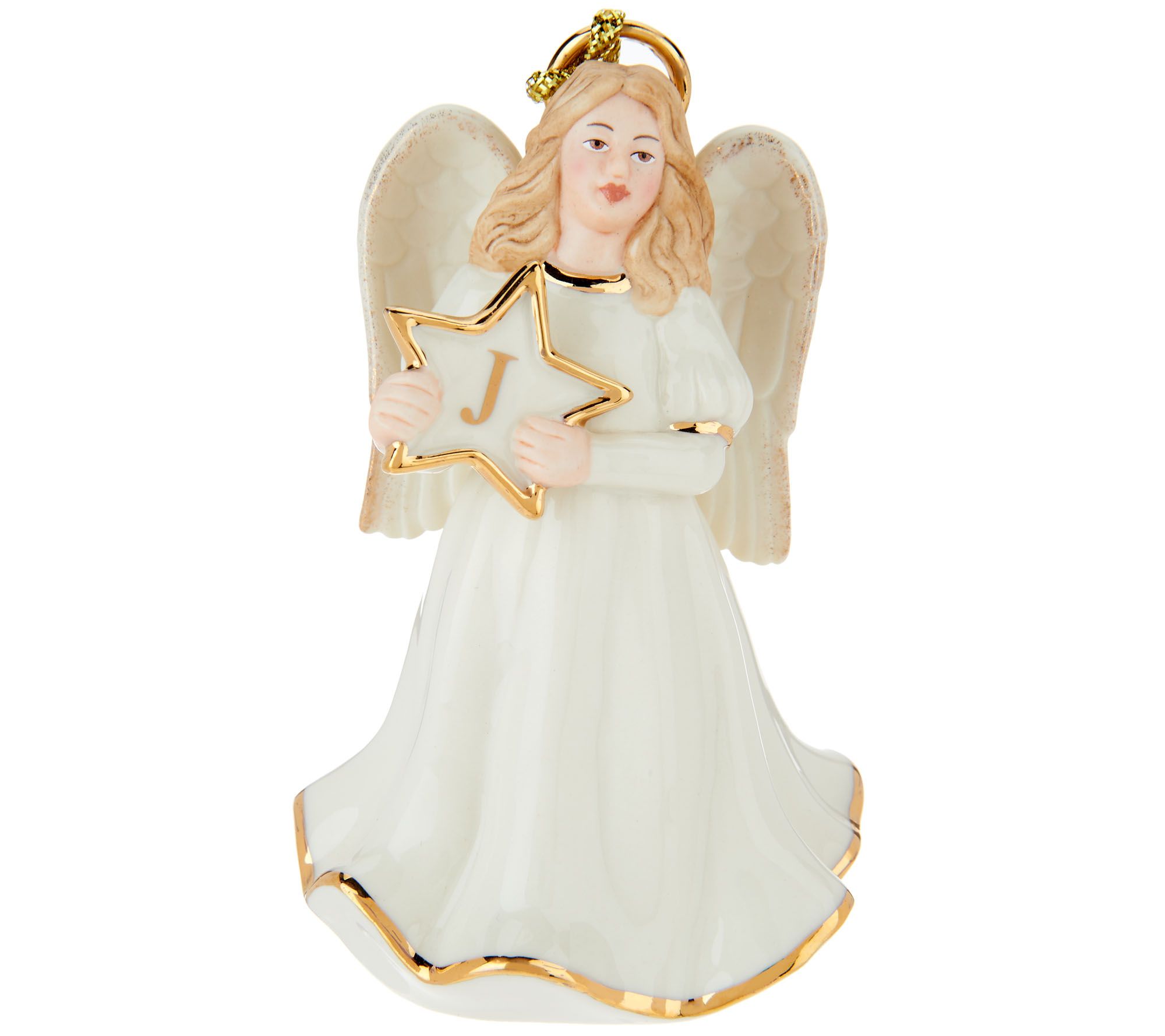 Lenox Porcelain 4" Angel Monogram Ornament w/ 24K Gold Accents —