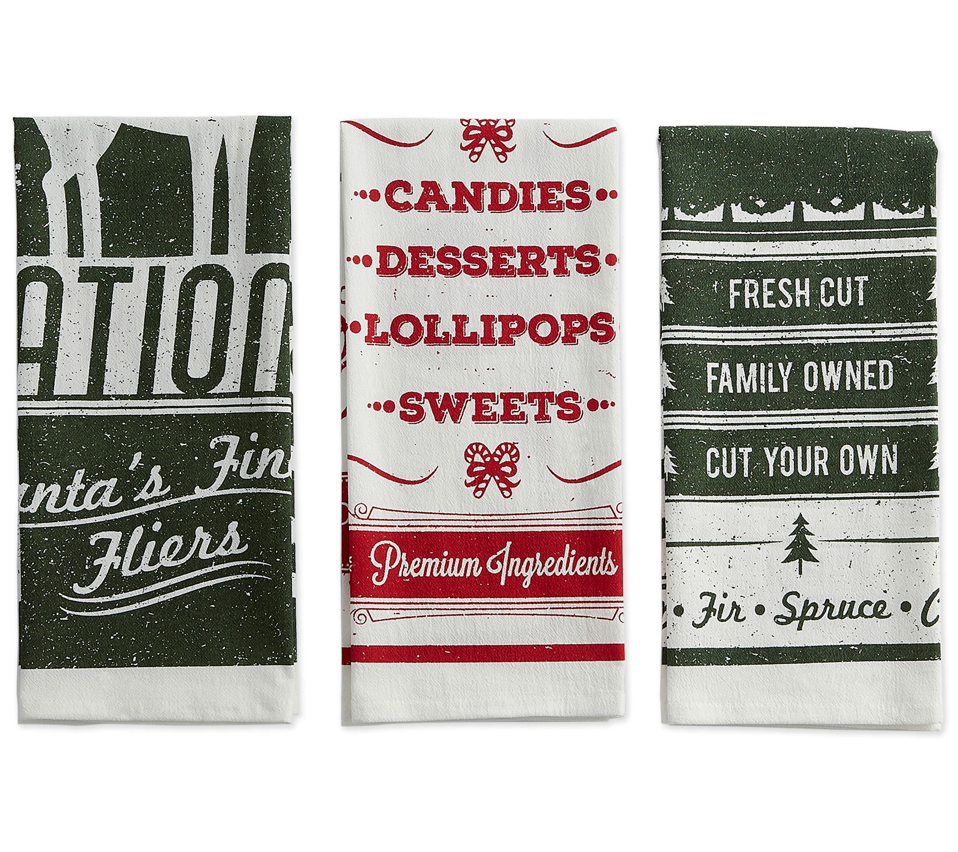 Design Imports Set of 3 Farmhouse Christmas Flour Sack Towels
