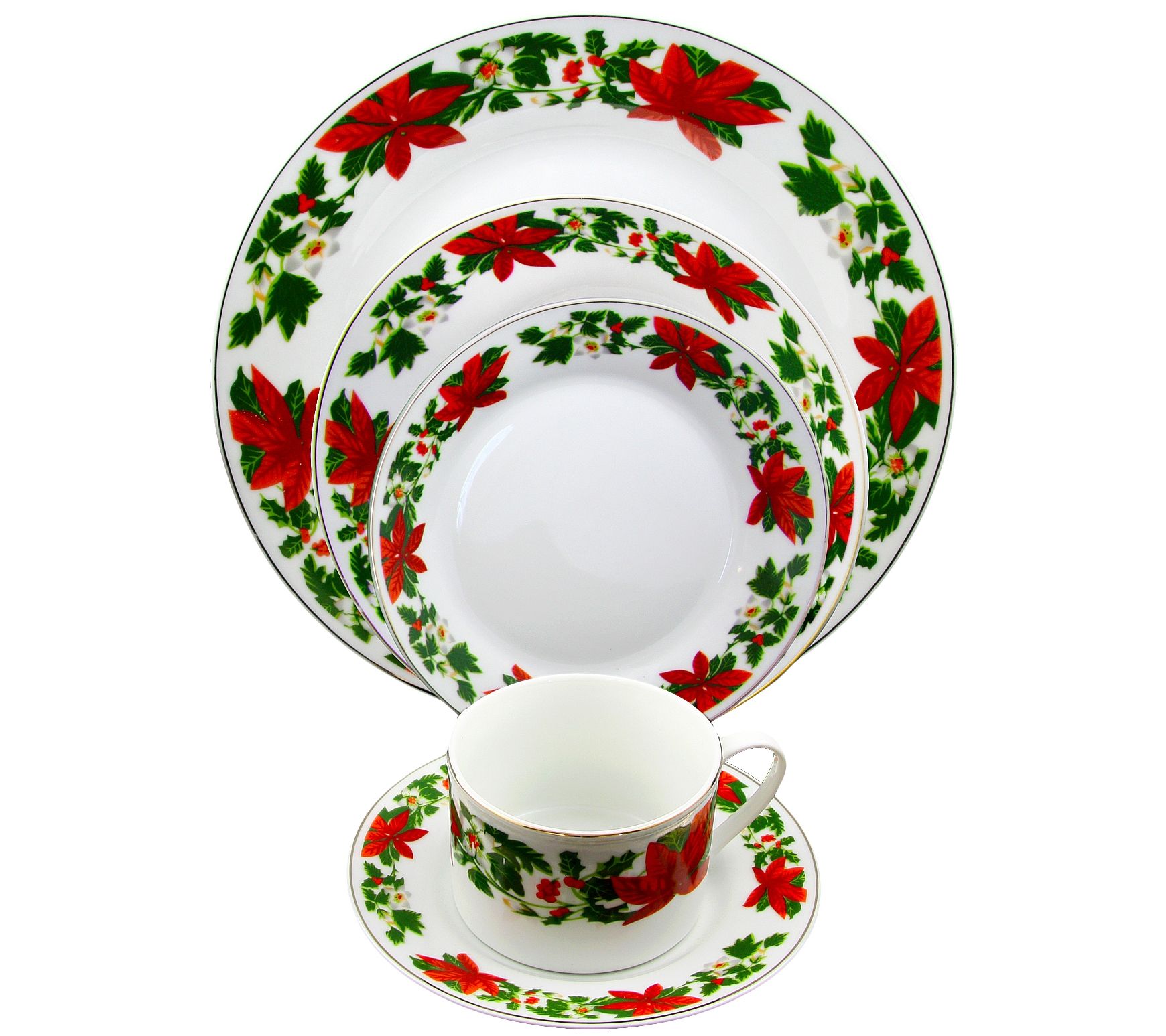 Gibson Home Poinsettia Holiday 20Piece Dinnerware Set —