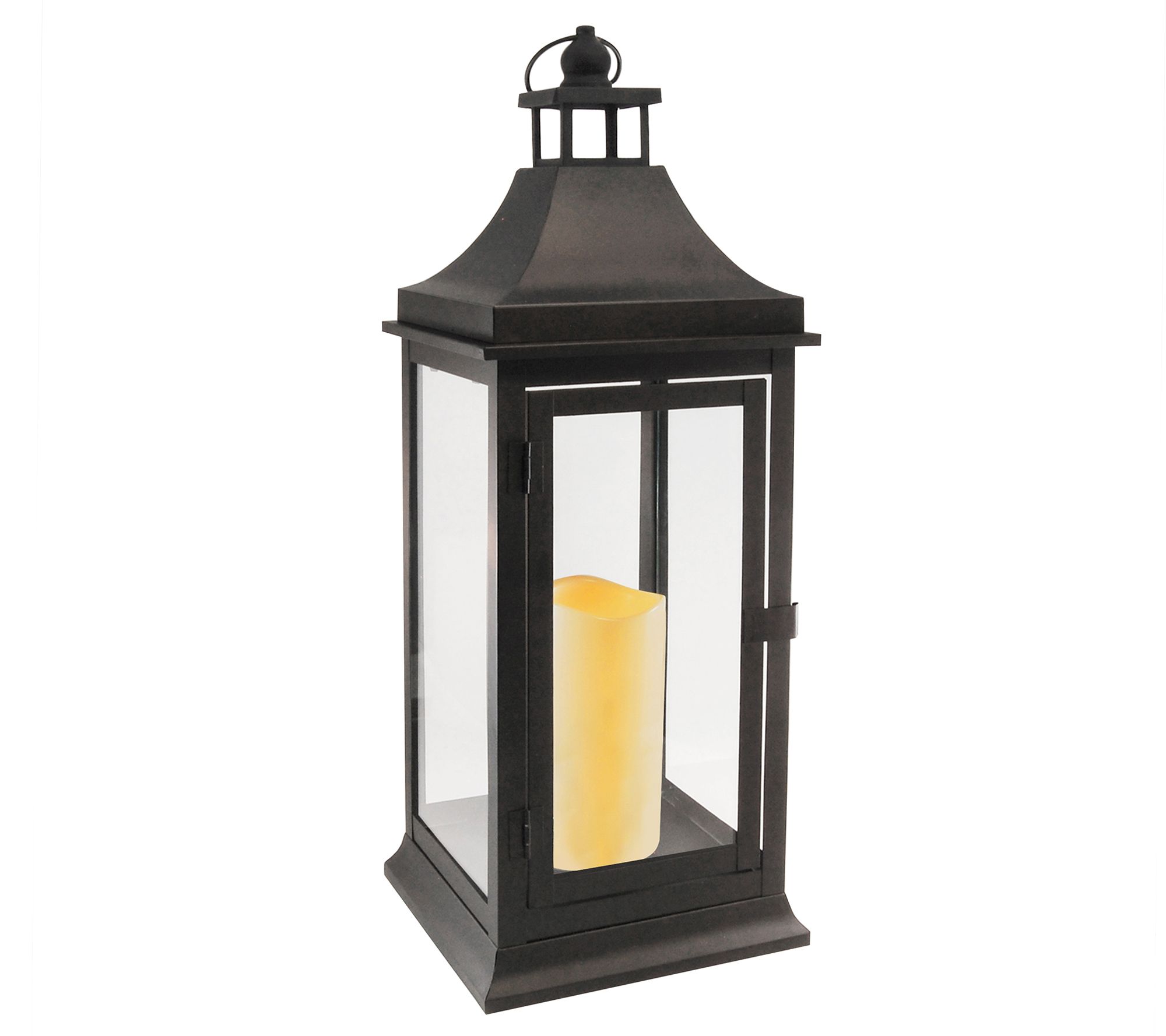 LumaBase Classic Black Metal Lantern with LED Candle