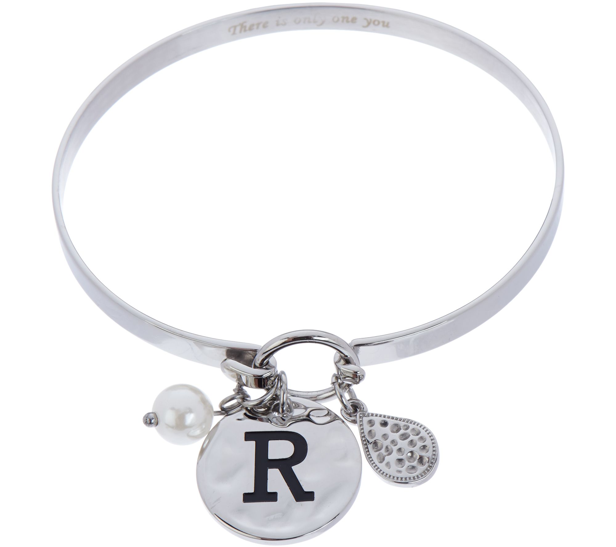 Stainless Steel Initial Charm Bangle with Gift Box Page 1 —